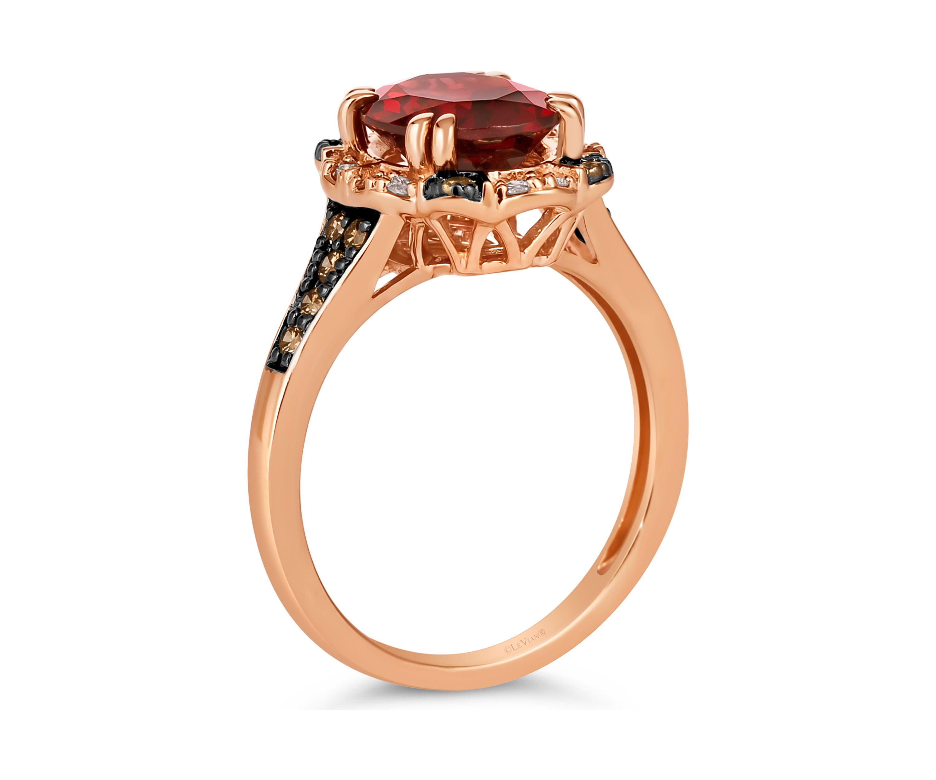 2.87 ct. t.w. Pomegranate Garnet™, 1/5 ct. t.w. Chocolate Diamonds®, 1/8 ct. t.w. Nude Diamonds™ Ring in 14K Strawberry Gold®