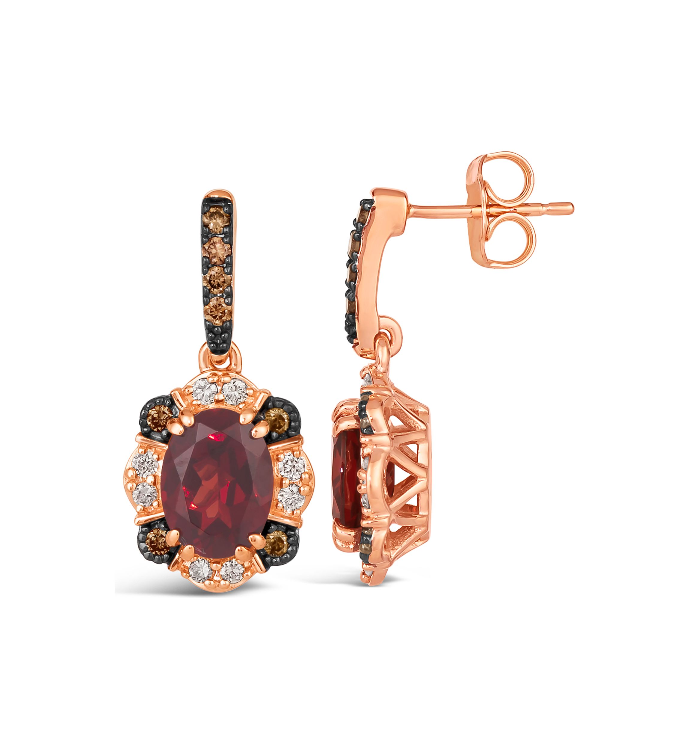 2.75 ct. t.w. Pomegranate Garnet™, 1/5 ct. t.w. Chocolate Diamonds®, 1/6 ct. t.w. Nude Diamonds™ Earrings in 14K Strawberry Gold®