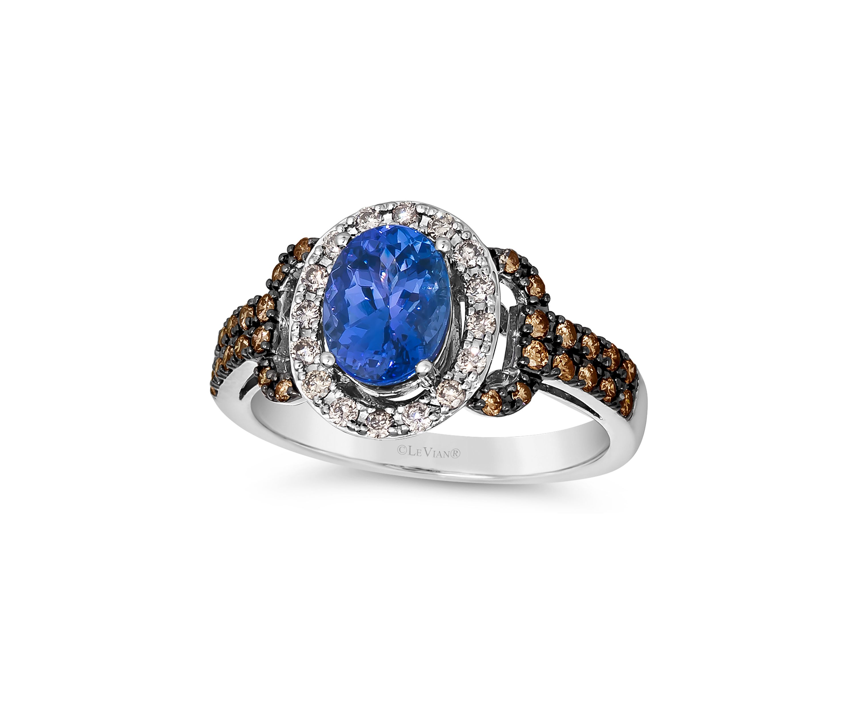 1 ct. t.w. Blueberry Tanzanite®, 1/3 ct. t.w. Chocolate Diamonds®, 1/5 ct. t.w. Nude Diamonds™ Ring in 14K Vanilla Gold®