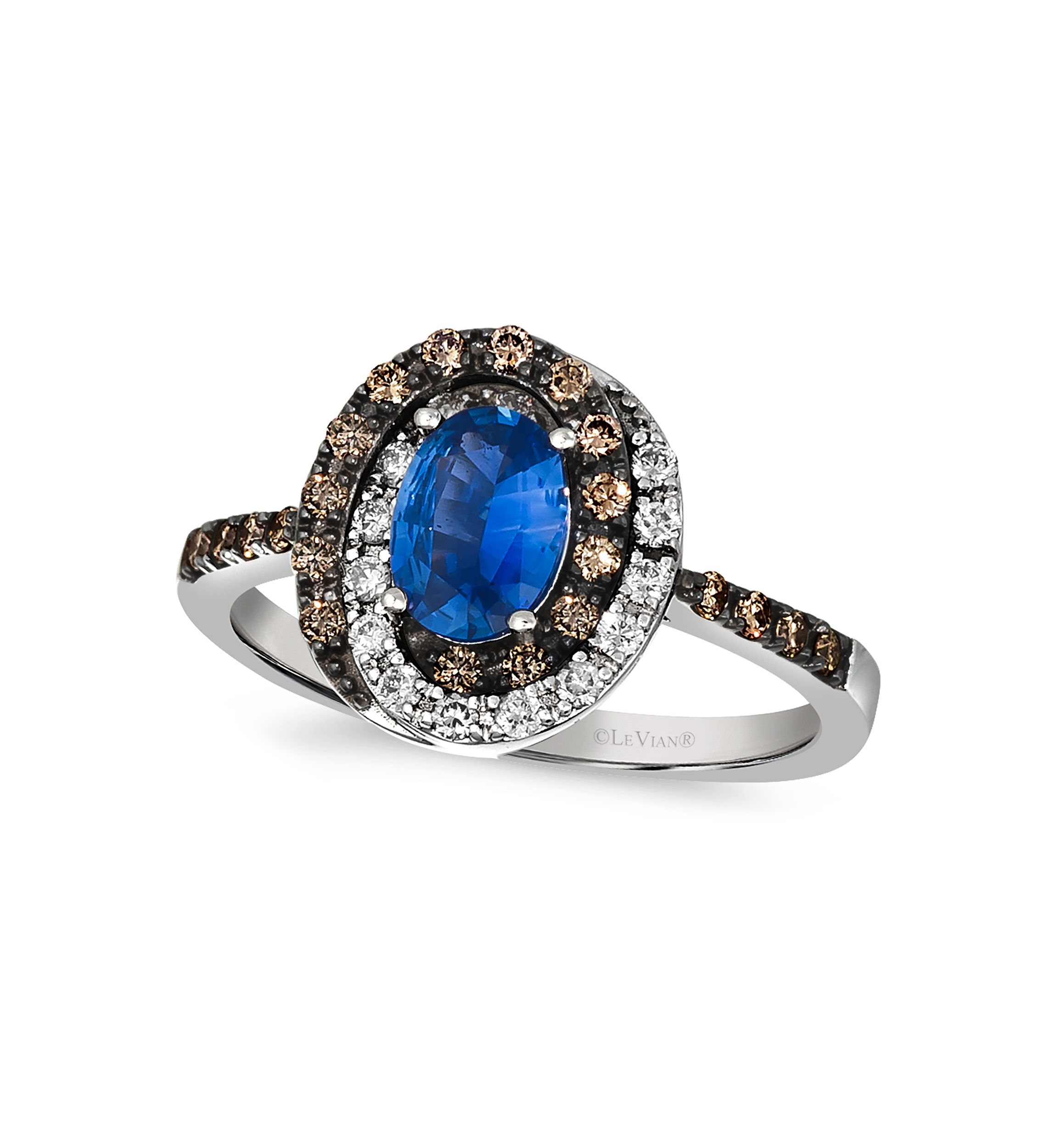 3/4 ct. t.w. Cornflower Sapphire™, 1/4 ct. t.w. Chocolate Diamonds®, 1/6 ct. t.w. Nude Diamonds™ Ring in 14K Vanilla Gold®