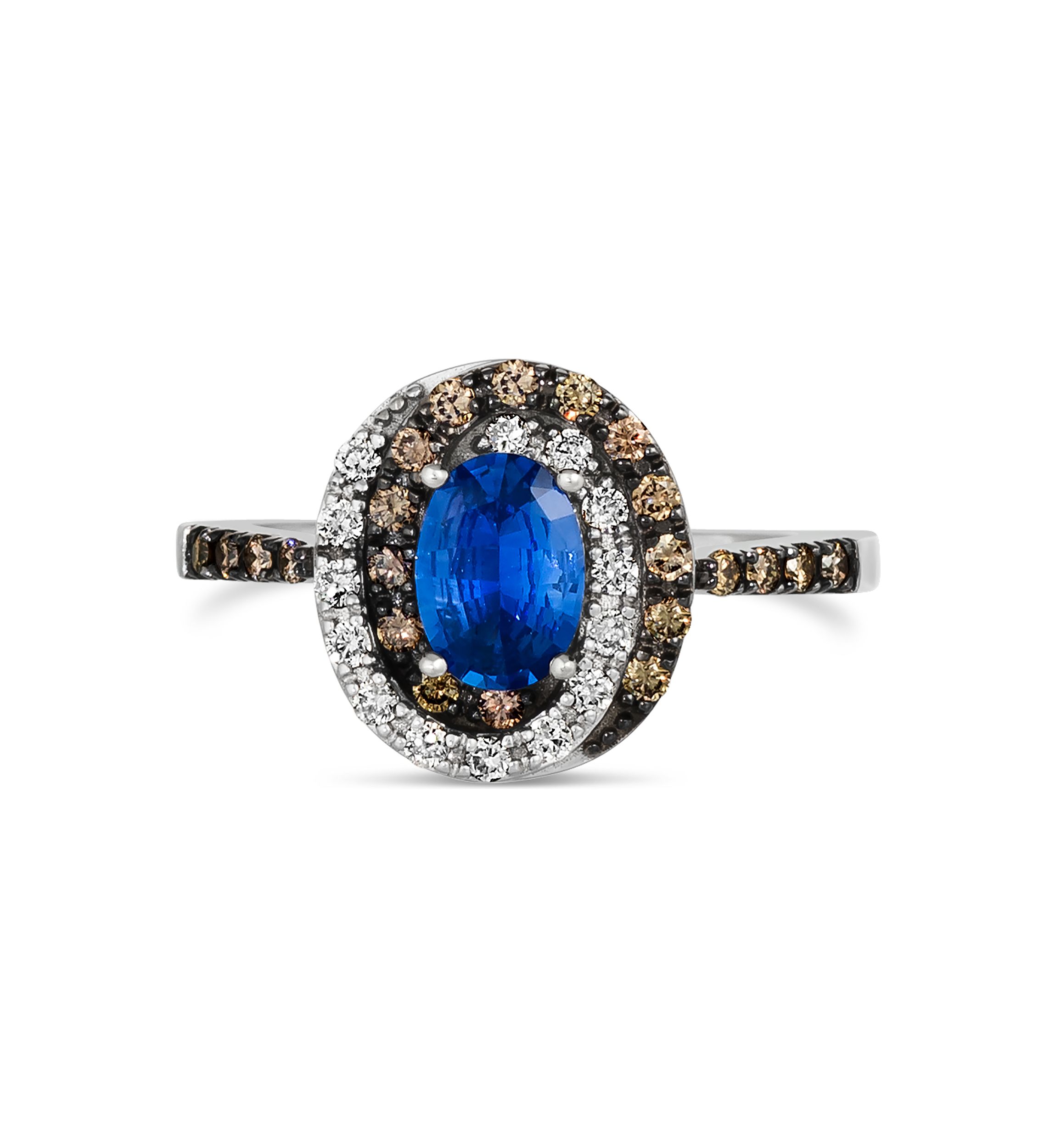 3/4 ct. t.w. Cornflower Sapphire™, 1/4 ct. t.w. Chocolate Diamonds®, 1/6 ct. t.w. Nude Diamonds™ Ring in 14K Vanilla Gold®