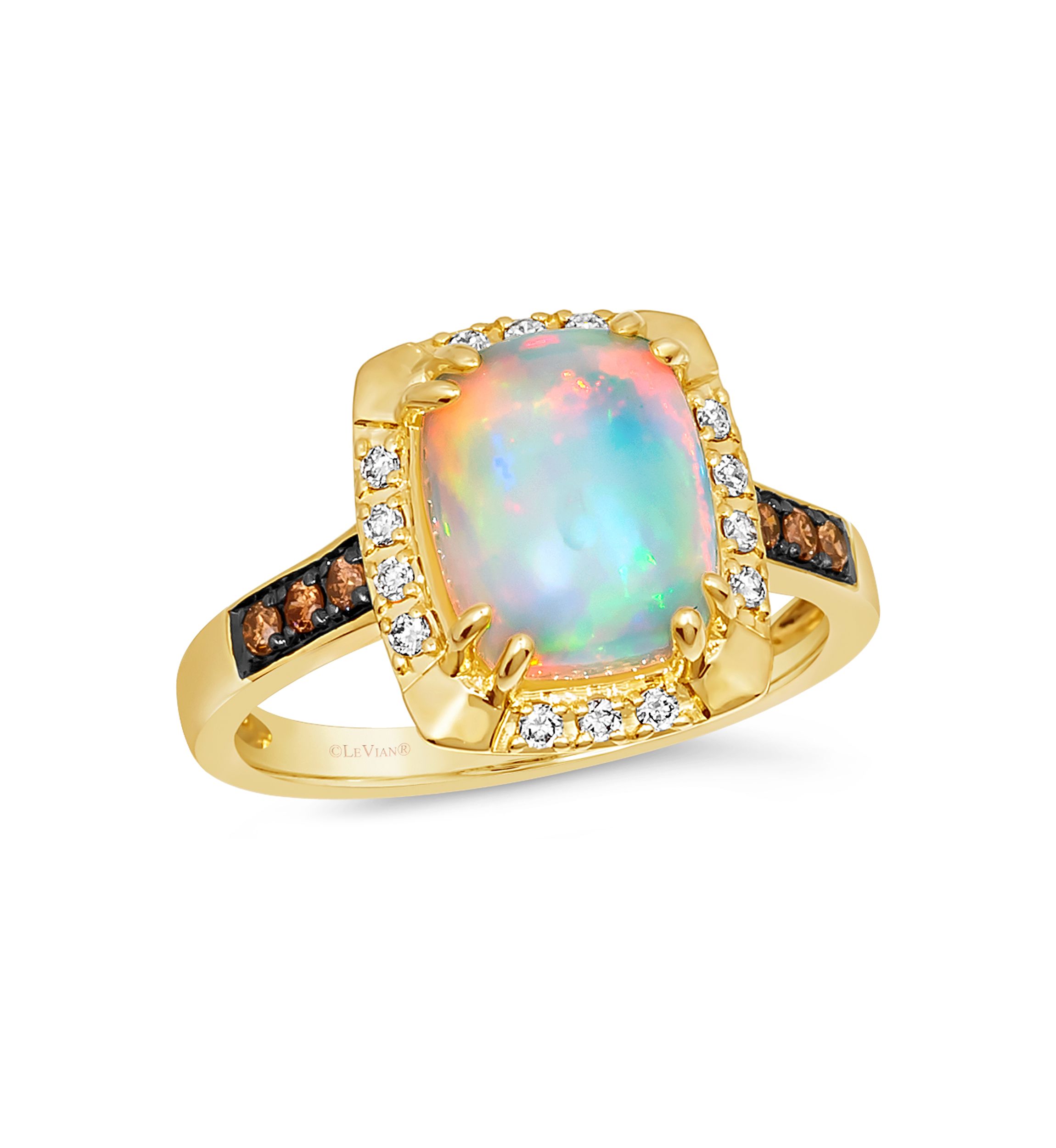 Ring featuring 1.58 ct. t.w. Neopolitan Opal™, 1/10 ct. t.w. Chocolate Diamonds®, 1/10 ct. t.w. Nude Diamonds™ set in 14K Honey Gold™