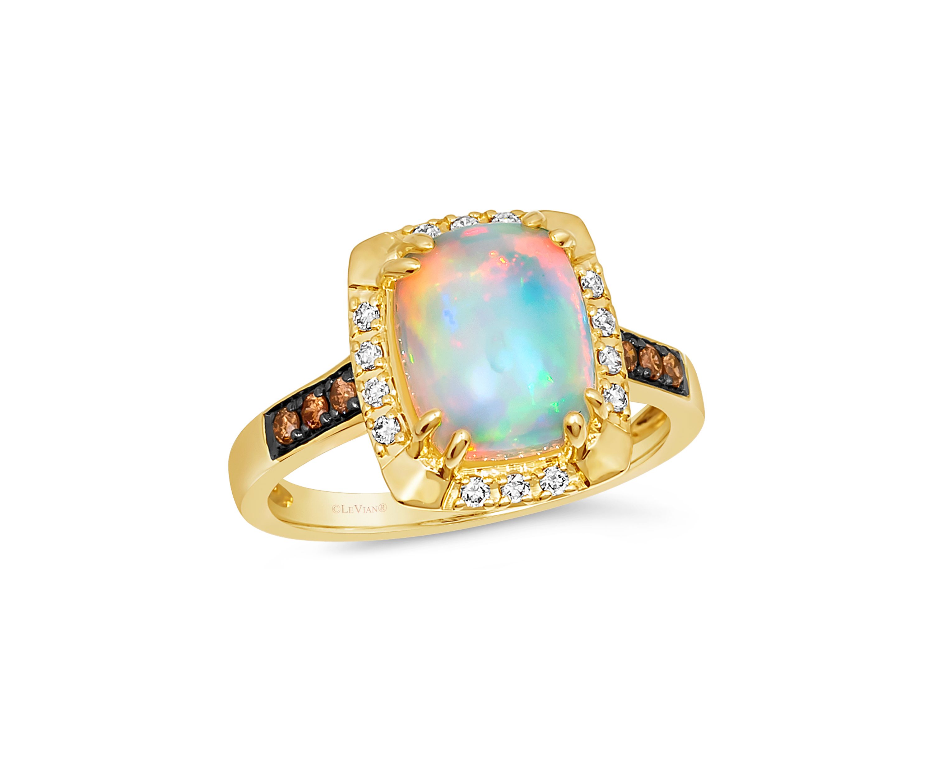 Ring featuring 1.58 ct. t.w. Neopolitan Opal™, 1/10 ct. t.w. Chocolate Diamonds®, 1/10 ct. t.w. Nude Diamonds™ set in 14K Honey Gold™