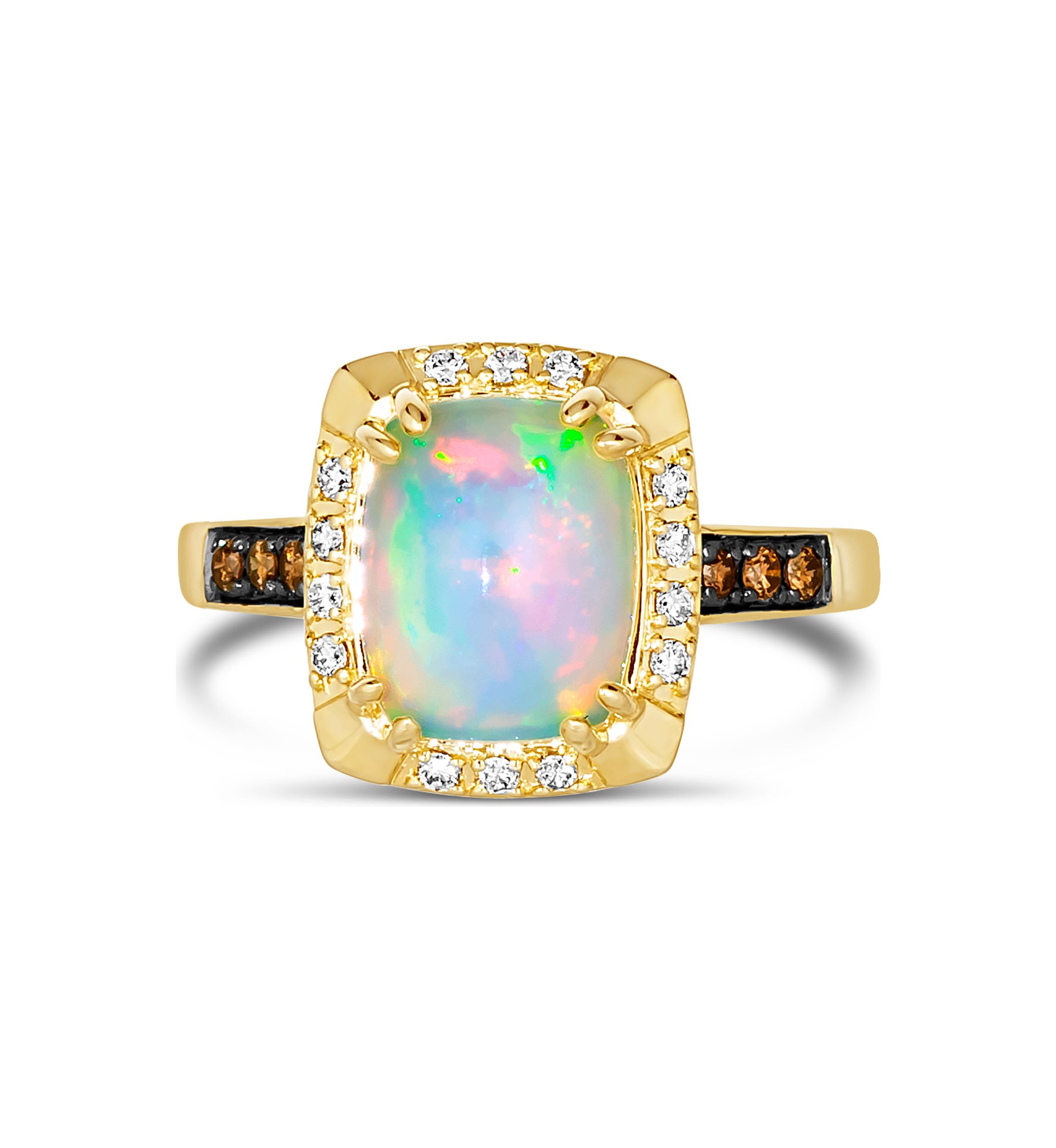 Ring featuring 1.58 ct. t.w. Neopolitan Opal™, 1/10 ct. t.w. Chocolate Diamonds®, 1/10 ct. t.w. Nude Diamonds™ set in 14K Honey Gold™