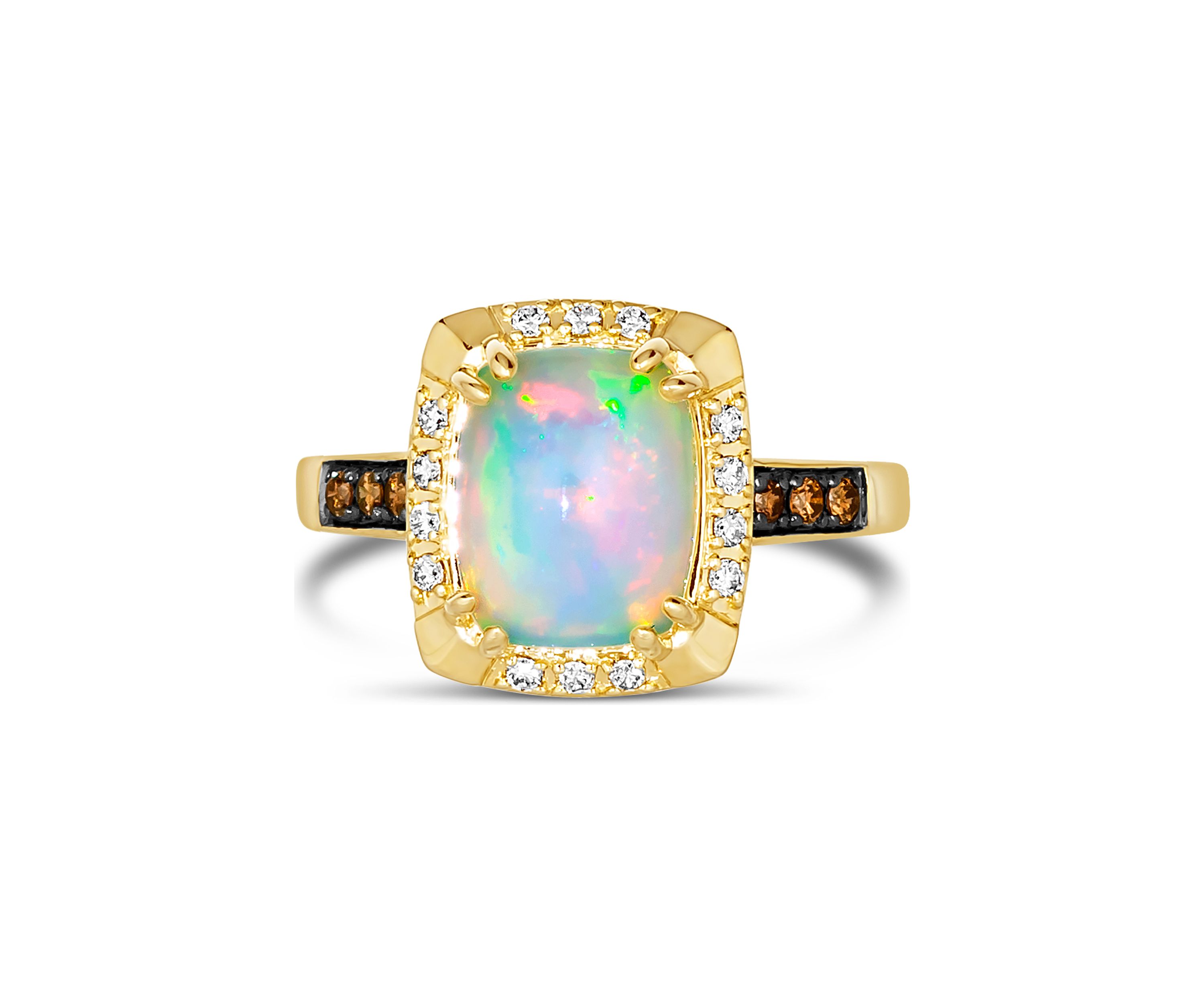 Ring featuring 1.58 ct. t.w. Neopolitan Opal™, 1/10 ct. t.w. Chocolate Diamonds®, 1/10 ct. t.w. Nude Diamonds™ set in 14K Honey Gold™