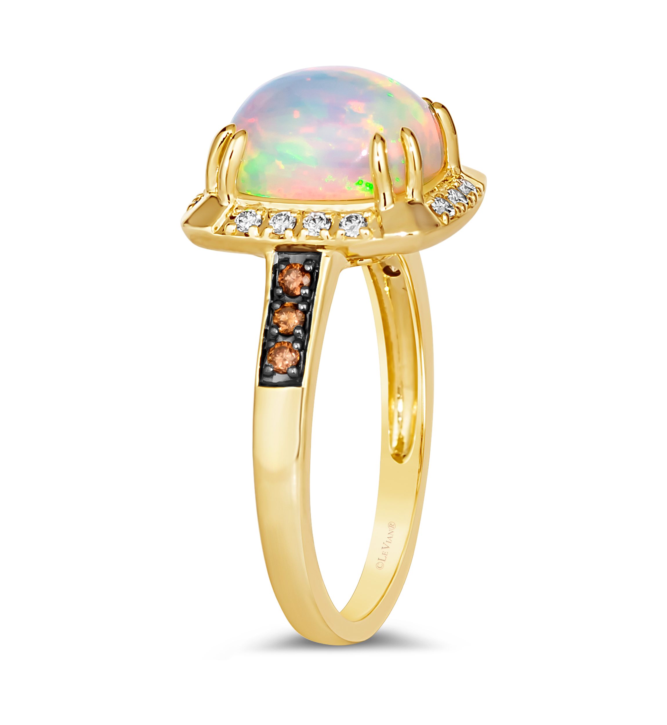 Ring featuring 1.58 ct. t.w. Neopolitan Opal™, 1/10 ct. t.w. Chocolate Diamonds®, 1/10 ct. t.w. Nude Diamonds™ set in 14K Honey Gold™