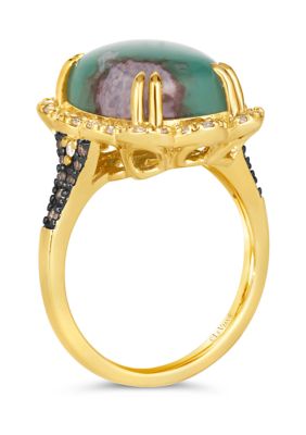6 ct. t.w. Peacock Aquaprase™, 1/4 ct. t.w. Nude Diamonds™, 1/10 ct. t.w. Chocolate Diamonds® Square Ring in 14K Honey Gold™