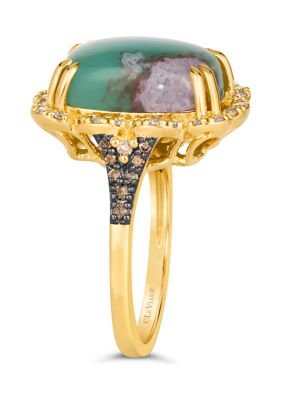 6 ct. t.w. Peacock Aquaprase™, 1/4 ct. t.w. Nude Diamonds™, 1/10 ct. t.w. Chocolate Diamonds® Square Ring in 14K Honey Gold™