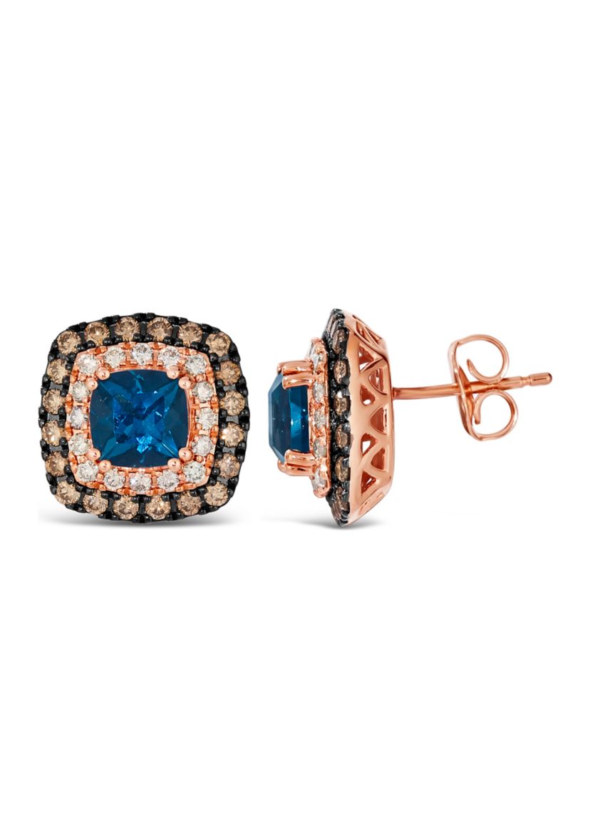 Earrings featuring 2 ct. t.w. Deep Sea Blue Topaz™, 1/2 ct. t.w. Chocolate Diamonds®, 1/3 ct. t.w. Nude Diamonds™ set in 14K Strawberry Gold®