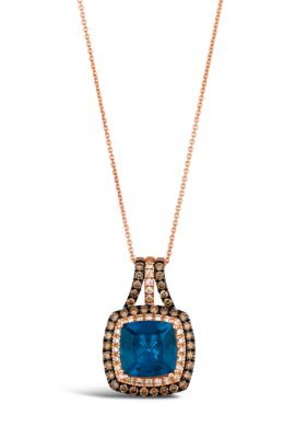 4.5 ct. t.w. Deep Sea Blue Topaz™, 5/8 ct. t.w. Chocolate Diamonds®, 1/4 ct. t.w. Nude Diamonds™ Pendant Necklace in 14K Strawberry Gold®