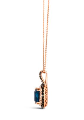 4.5 ct. t.w. Deep Sea Blue Topaz™, 5/8 ct. t.w. Chocolate Diamonds®, 1/4 ct. t.w. Nude Diamonds™ Pendant Necklace in 14K Strawberry Gold®