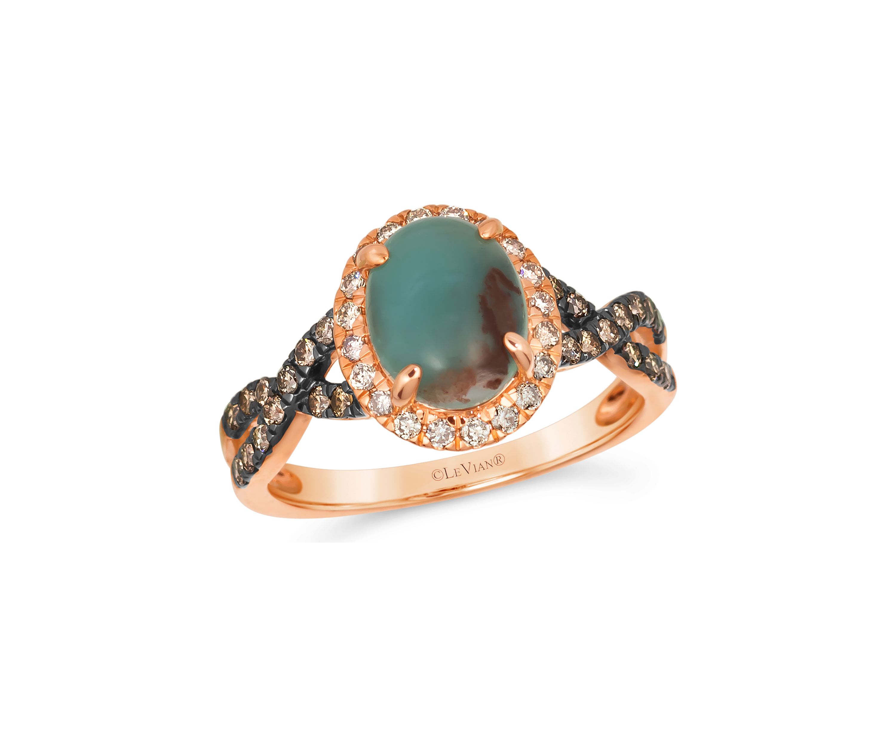  Ring featuring 1.5 ct. t.w. Peacock Aquaprase™, 1/5 ct. t.w. Nude Diamonds™, 1/5 ct. t.w. Chocolate Diamonds® set in 14K Strawberry Gold®