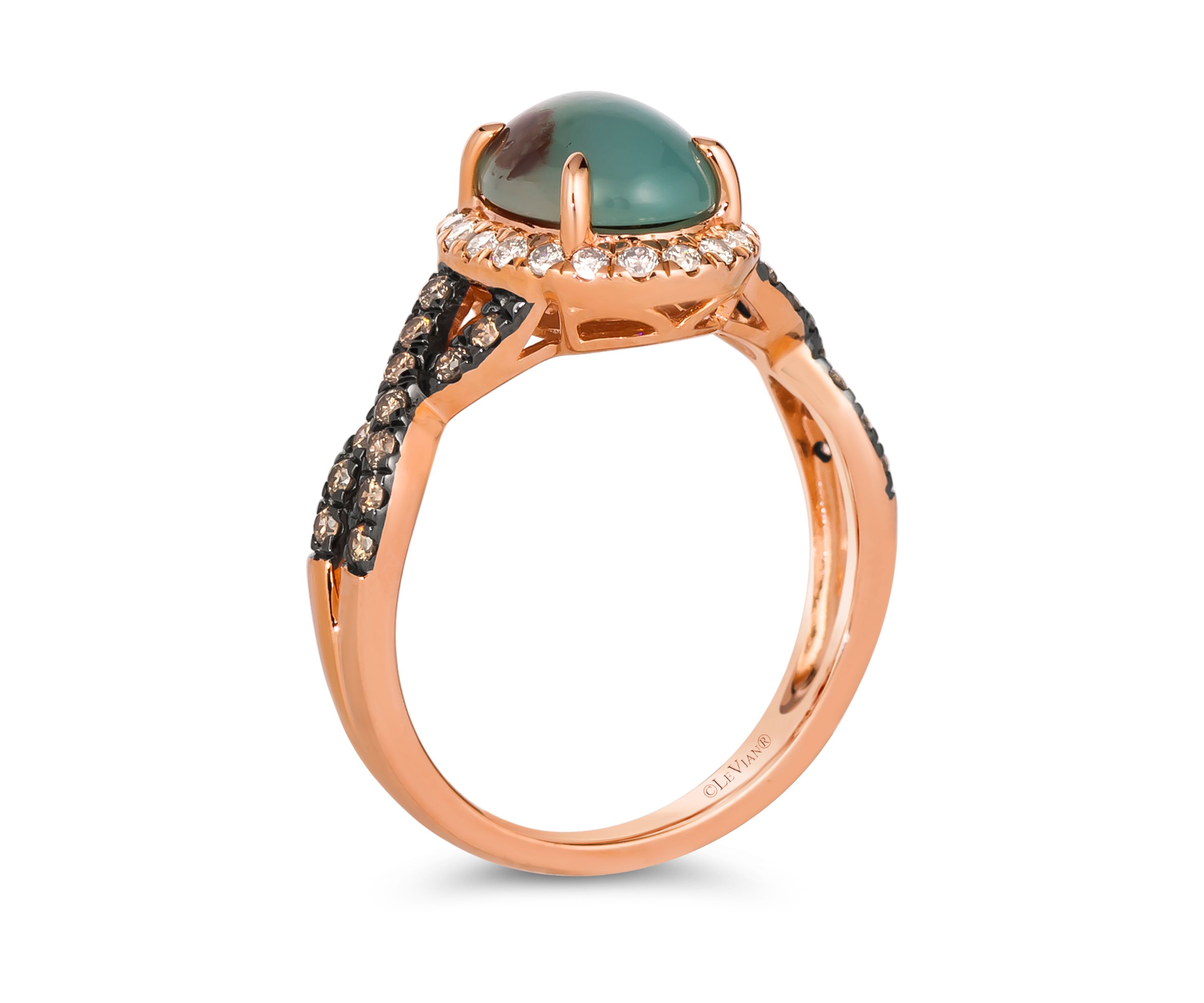  Ring featuring 1.5 ct. t.w. Peacock Aquaprase™, 1/5 ct. t.w. Nude Diamonds™, 1/5 ct. t.w. Chocolate Diamonds® set in 14K Strawberry Gold®