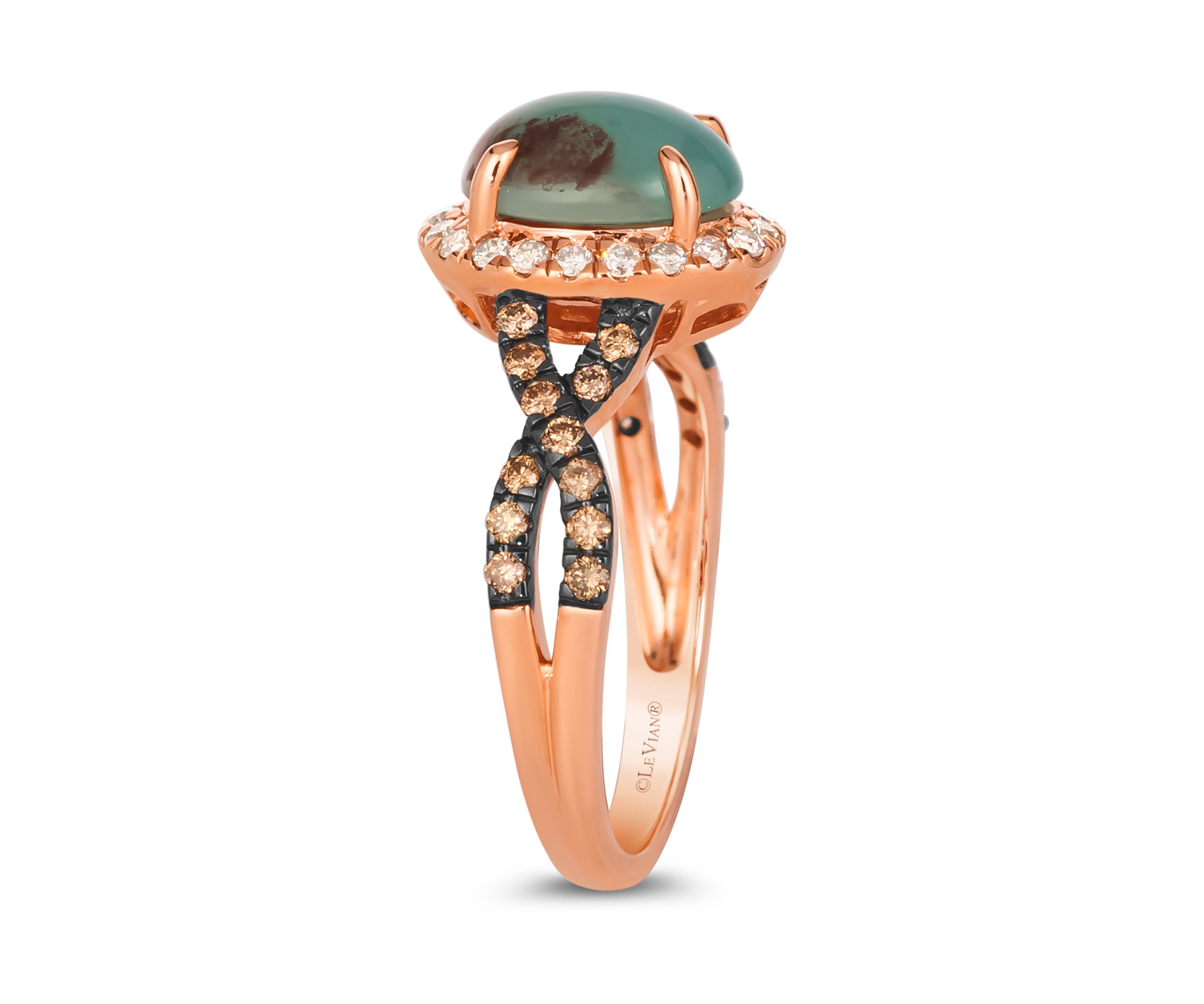  Ring featuring 1.5 ct. t.w. Peacock Aquaprase™, 1/5 ct. t.w. Nude Diamonds™, 1/5 ct. t.w. Chocolate Diamonds® set in 14K Strawberry Gold®