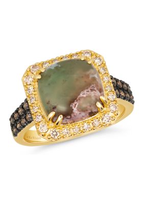 2.88 ct. t.w. Peacock Aquaprase™, 1/4 ct. t.w. Nude Diamonds™, 1/5 ct. t.w. Chocolate Diamonds® Ring set in 14K Honey Gold™