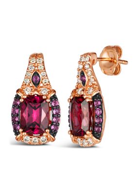 3.63 ct. t.w. Raspberry Rhodolite®, 1/3 ct. t.w. Nude Diamonds™ Earrings in 14K Strawberry Gold®