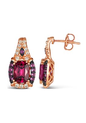 3.63 ct. t.w. Raspberry Rhodolite®, 1/3 ct. t.w. Nude Diamonds™ Earrings in 14K Strawberry Gold®