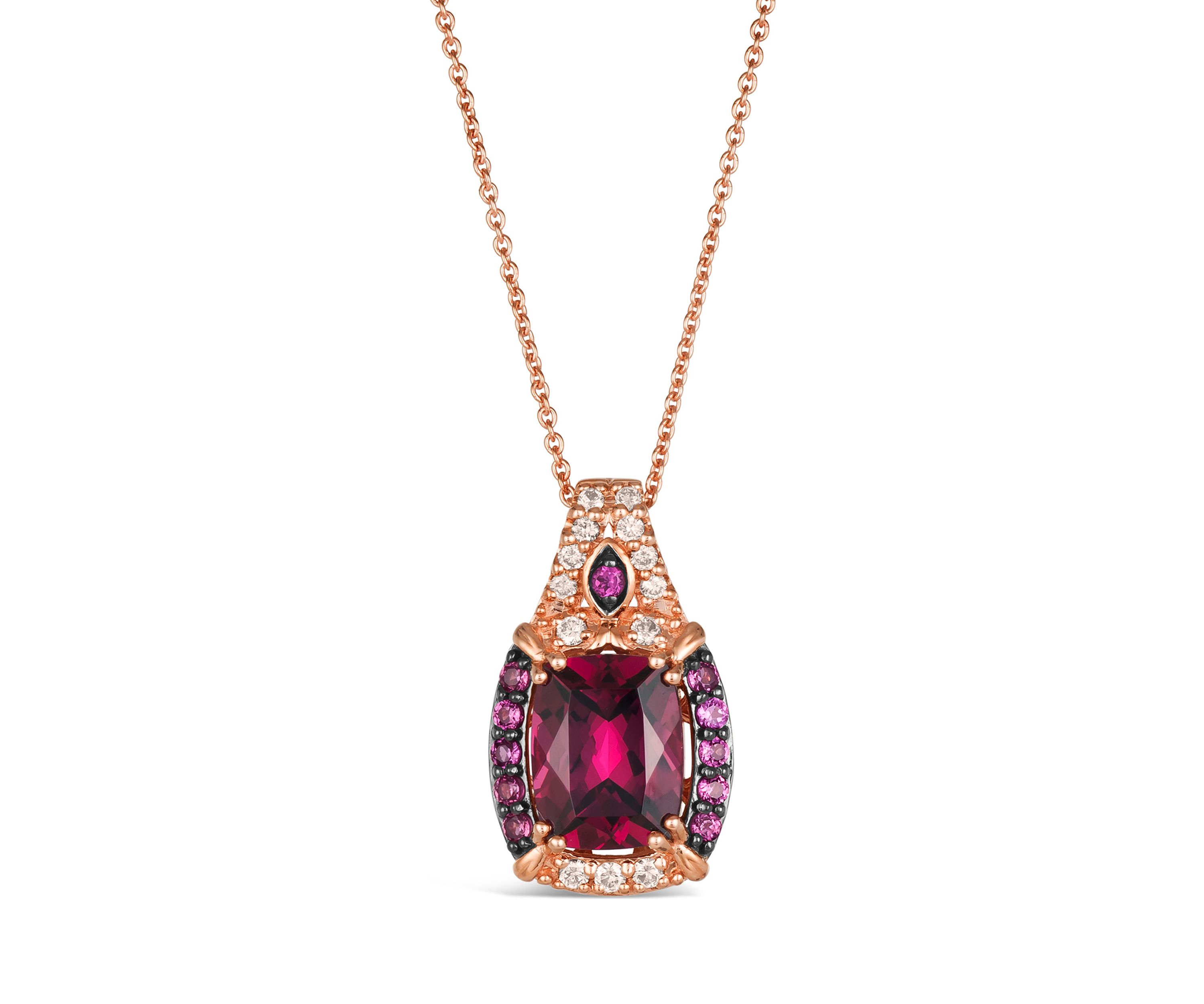 2.5 ct. t.w. Raspberry Rhodolite®, 1/8 ct. t.w. Nude Diamonds™ Pendant Necklace in 14K Strawberry Gold®