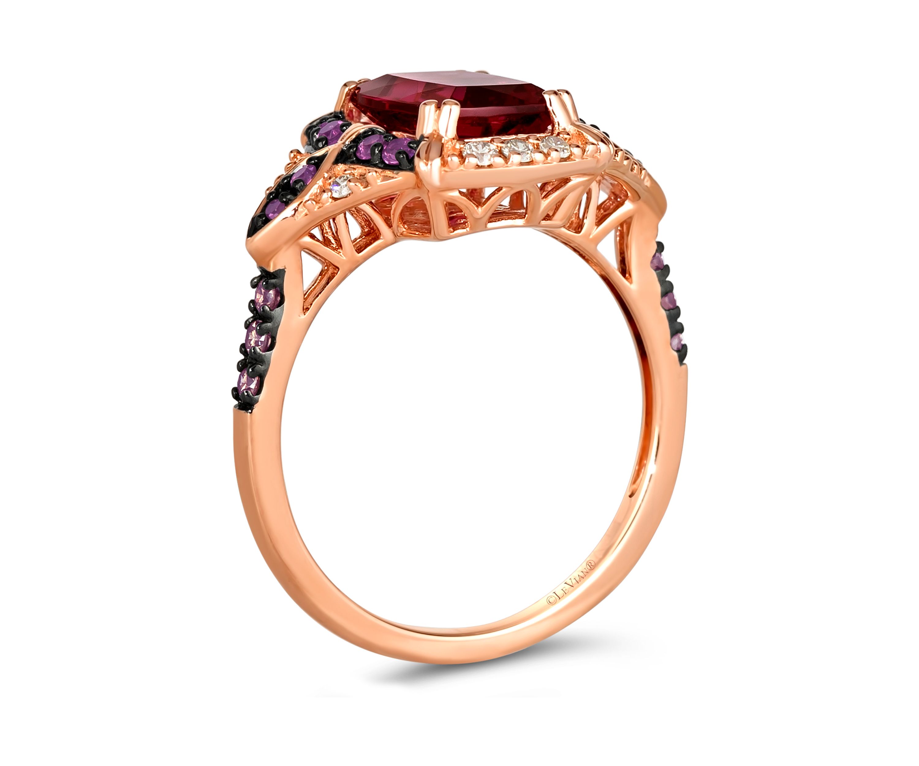 2.5 ct. t.w. Raspberry Rhodolite®, 1/10 ct. t.w. Nude Diamonds™, 1/10 ct. t.w. Chocolate Diamonds® Ring in 14K Strawberry Gold®
