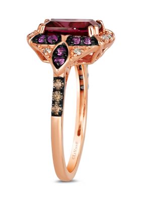 2.5 ct. t.w. Raspberry Rhodolite®, 1/10 ct. t.w. Nude Diamonds™, 1/10 ct. t.w. Chocolate Diamonds® Ring in 14K Strawberry Gold®