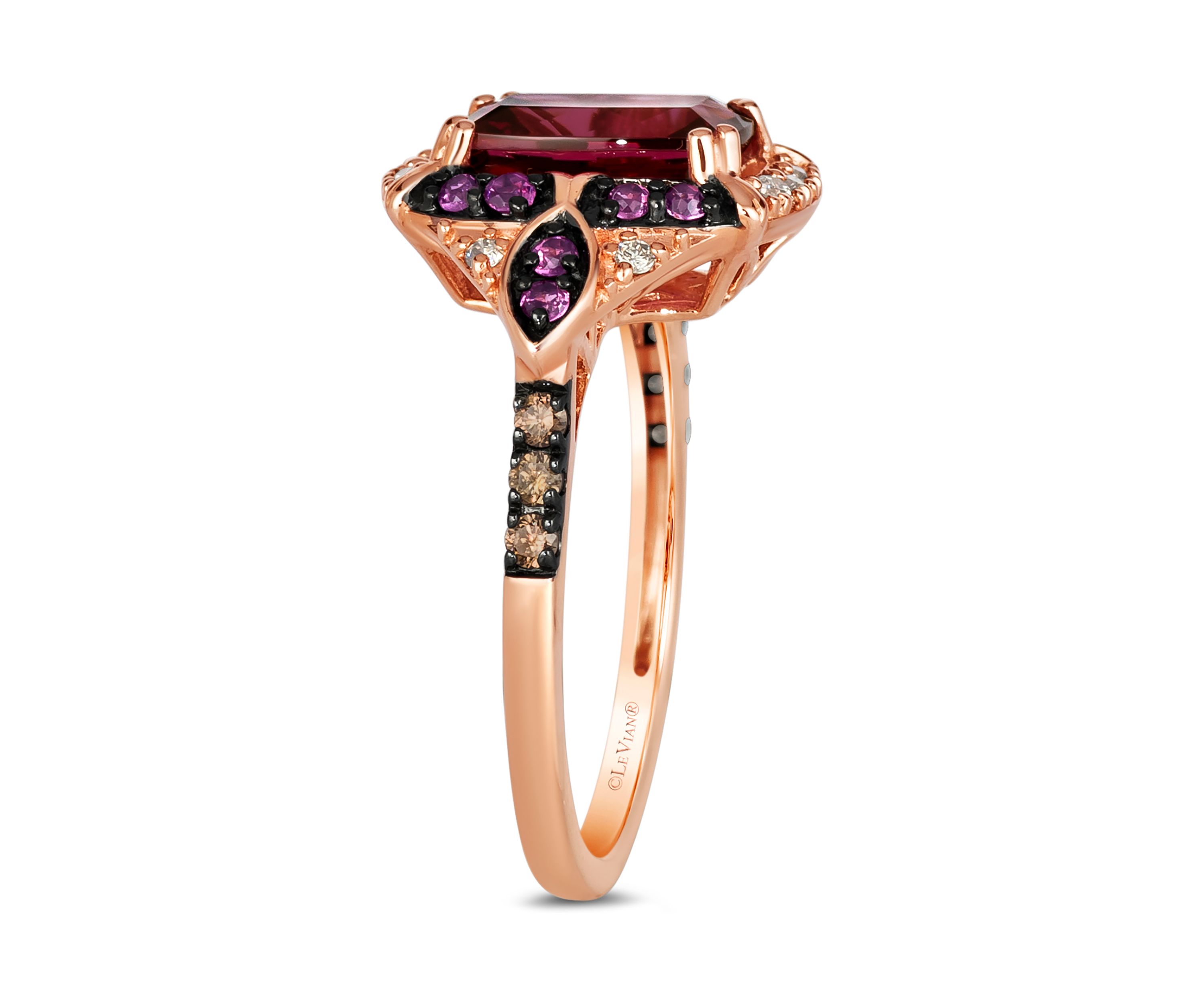 2.5 ct. t.w. Raspberry Rhodolite®, 1/10 ct. t.w. Nude Diamonds™, 1/10 ct. t.w. Chocolate Diamonds® Ring in 14K Strawberry Gold®