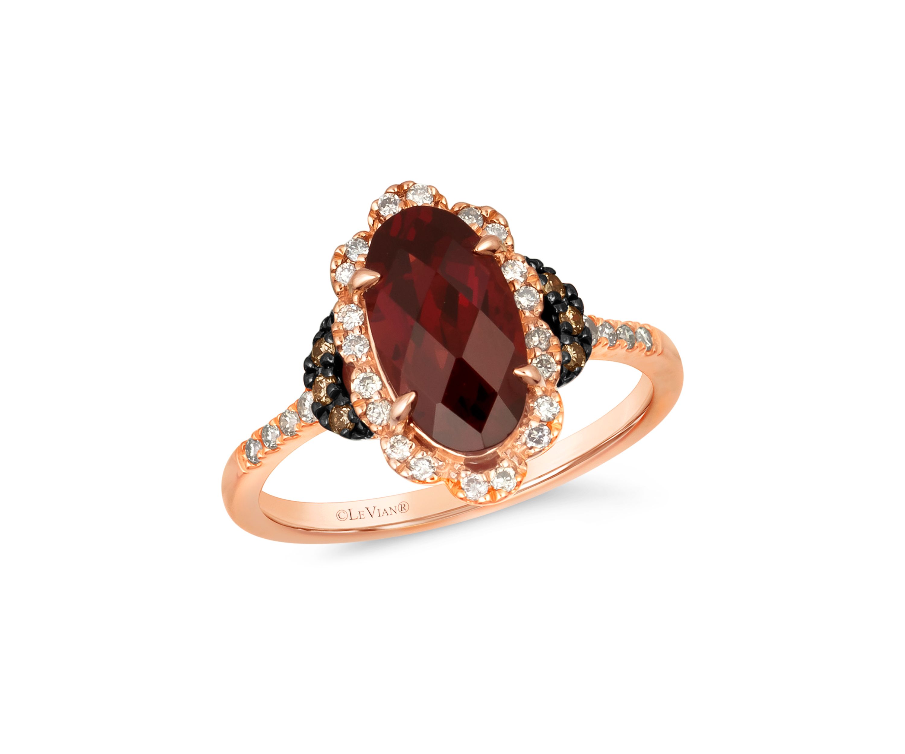 2.5 ct. t.w. Pomegranate Garnet™, 1/6 ct. t.w. Nude Diamonds™, 1/10 ct. t.w. Chocolate Diamonds® Ring in 14K Strawberry Gold®