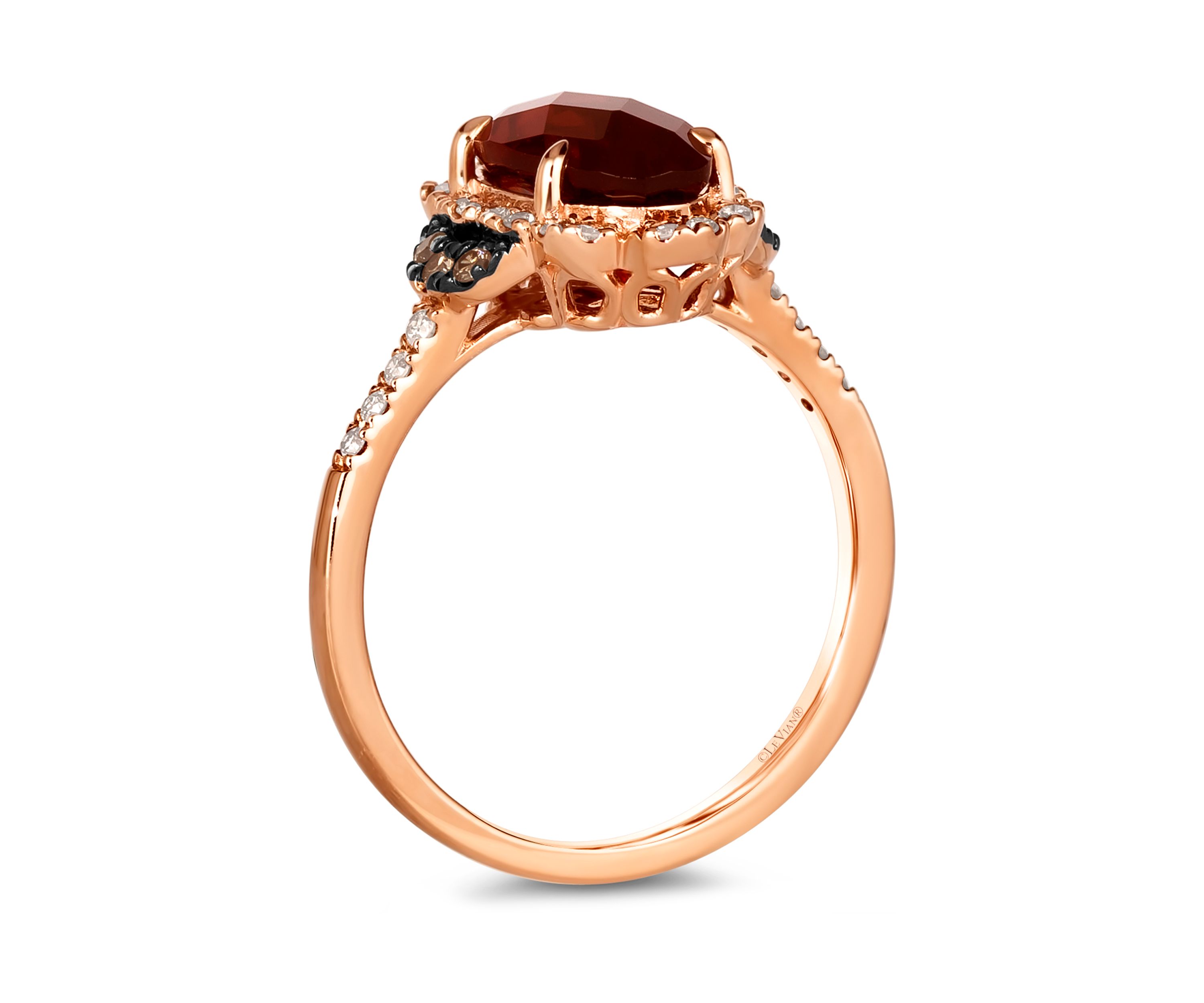 2.5 ct. t.w. Pomegranate Garnet™, 1/6 ct. t.w. Nude Diamonds™, 1/10 ct. t.w. Chocolate Diamonds® Ring in 14K Strawberry Gold®