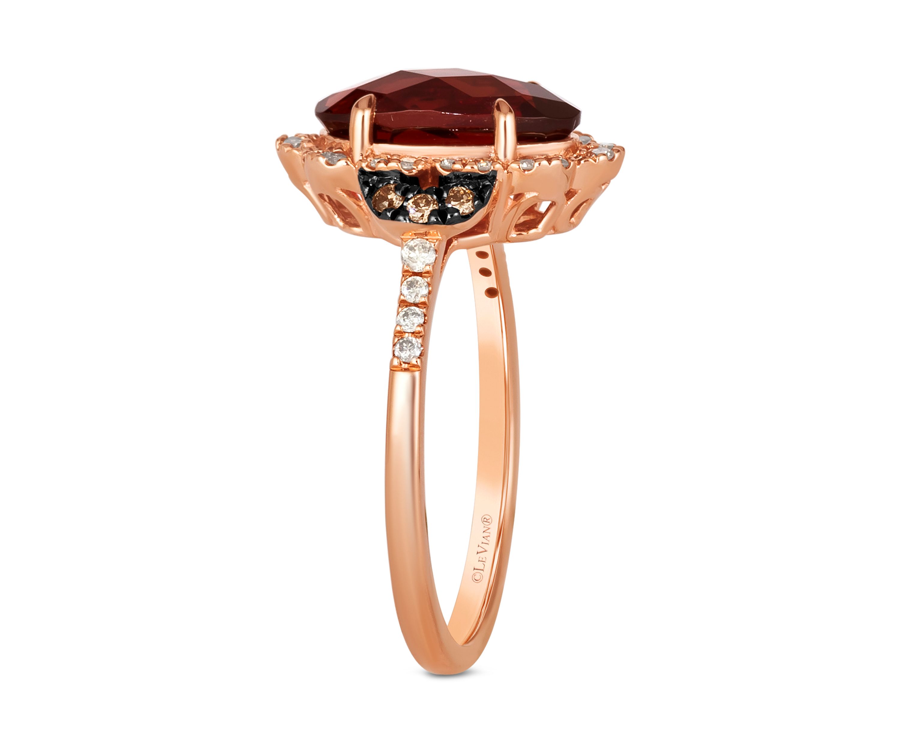 2.5 ct. t.w. Pomegranate Garnet™, 1/6 ct. t.w. Nude Diamonds™, 1/10 ct. t.w. Chocolate Diamonds® Ring in 14K Strawberry Gold®