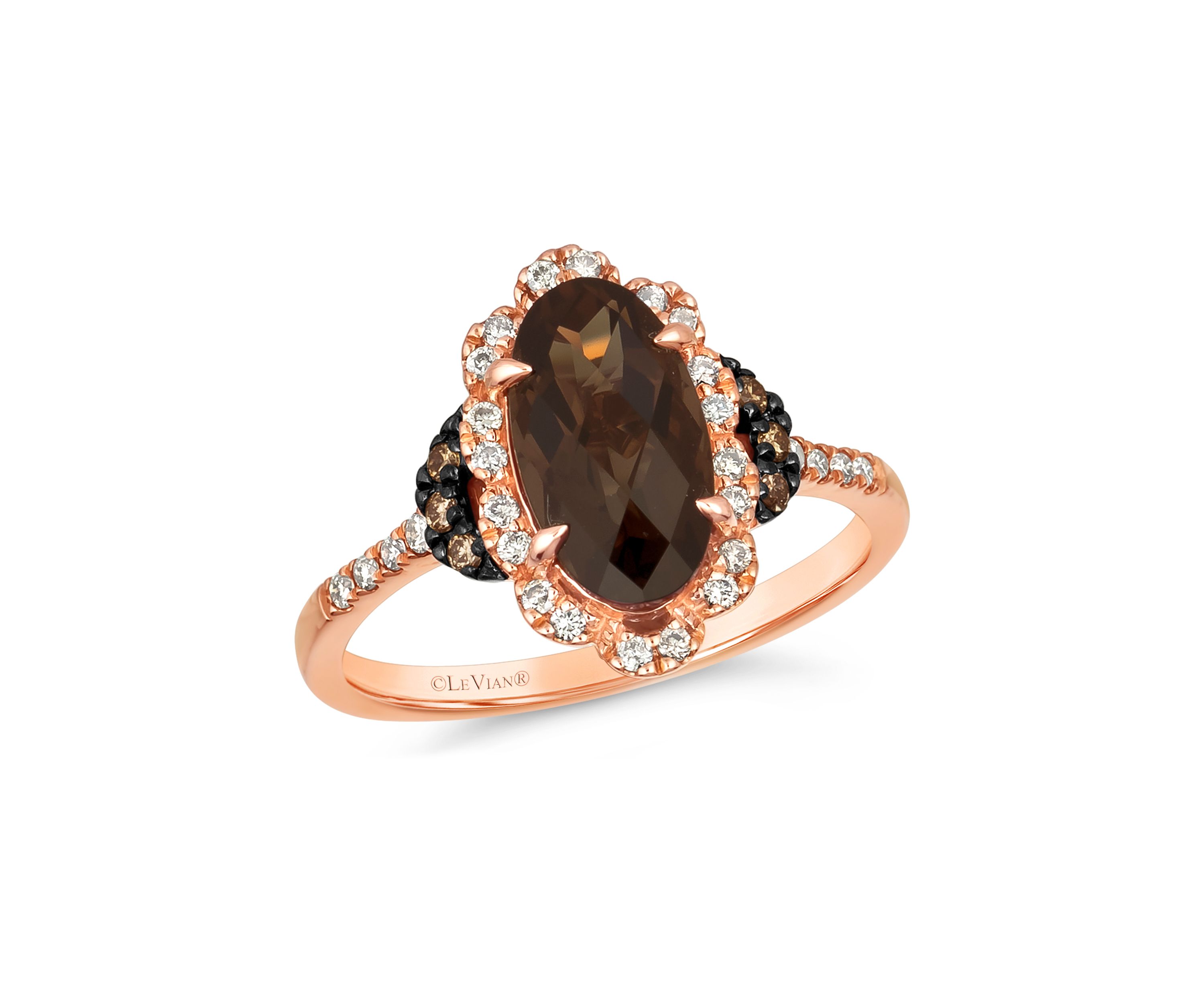 1.63 ct. t.w. Chocolate Quartz®, 1/6 ct. t.w. Nude Diamonds™, 1/10 ct. t.w. Chocolate Diamonds® Ring in 14K Strawberry Gold®