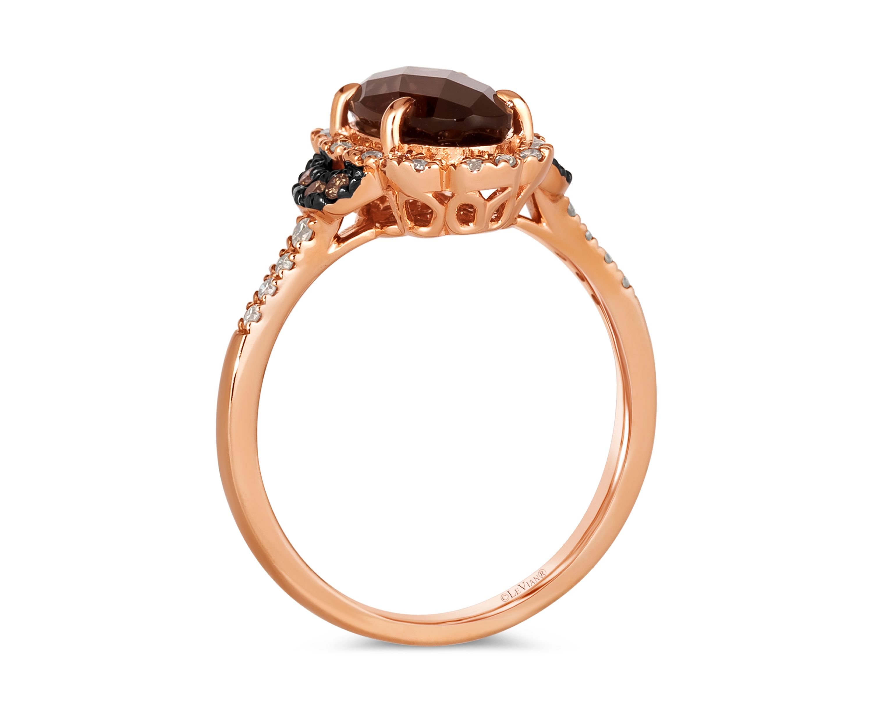 1.63 ct. t.w. Chocolate Quartz®, 1/6 ct. t.w. Nude Diamonds™, 1/10 ct. t.w. Chocolate Diamonds® Ring in 14K Strawberry Gold®