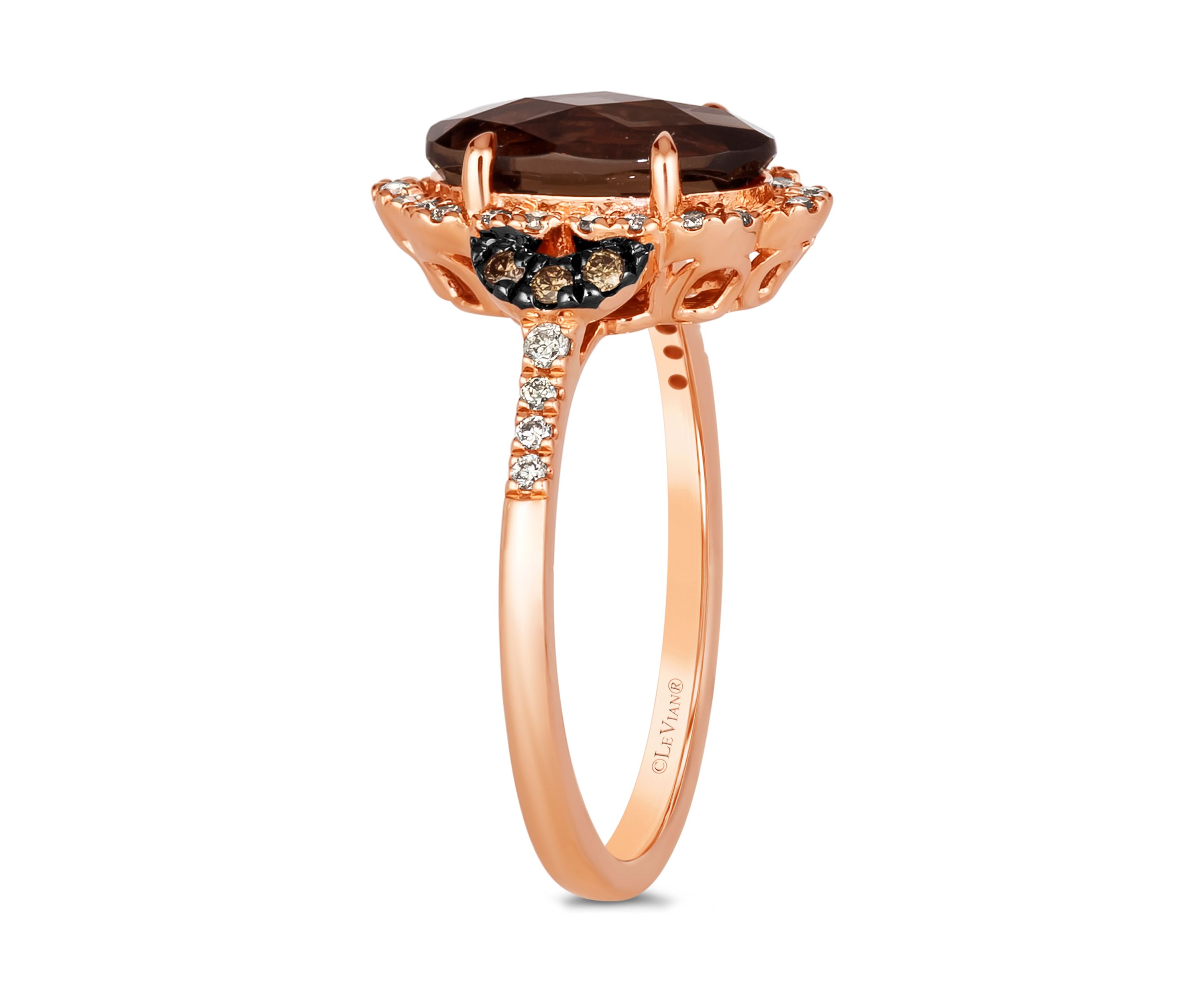 1.63 ct. t.w. Chocolate Quartz®, 1/6 ct. t.w. Nude Diamonds™, 1/10 ct. t.w. Chocolate Diamonds® Ring in 14K Strawberry Gold®