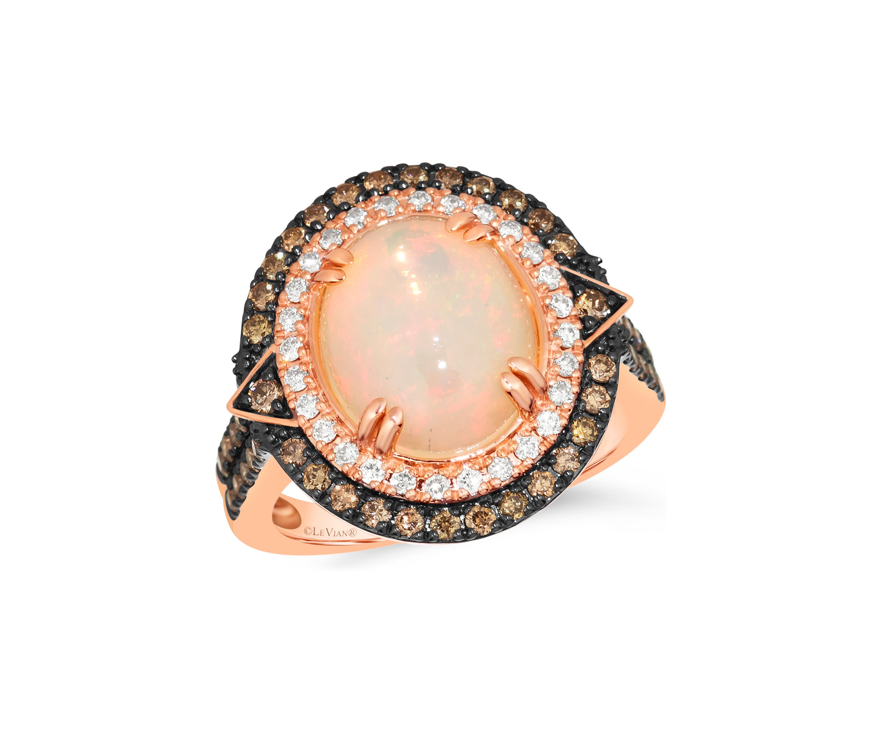  Ring featuring 2.3 ct. t.w. Neopolitan Opal™, 5/8 ct, Chocolate Diamonds®, 1/5 cts. Nude Diamonds™ set in 14K Strawberry Gold®