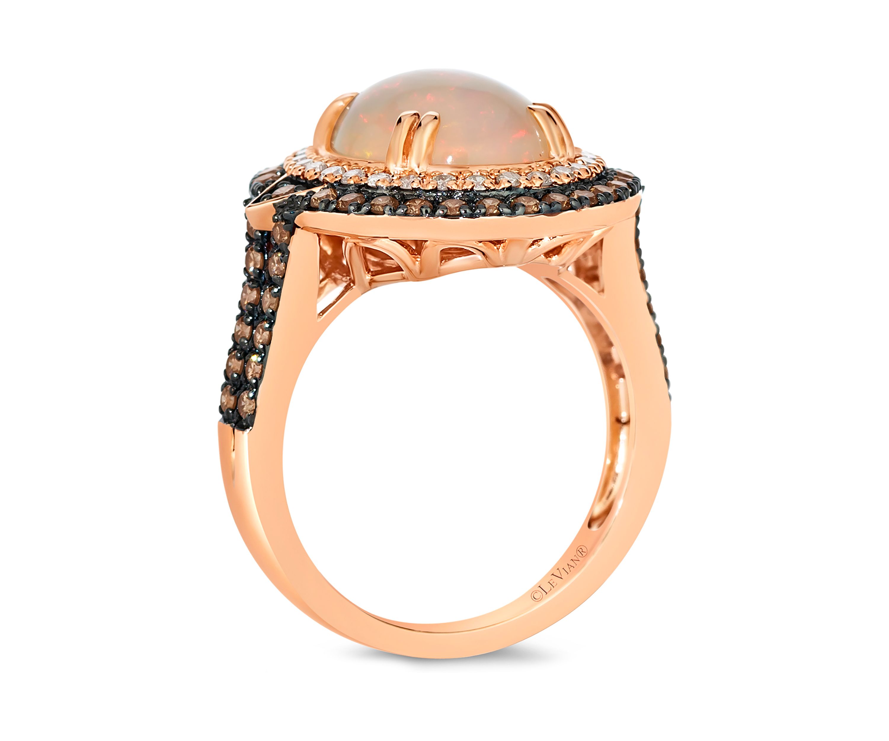 Ring featuring 2.3 ct. t.w. Neopolitan Opal™, 5/8 ct, Chocolate Diamonds®, 1/5 cts. Nude Diamonds™ set in 14K Strawberry Gold®