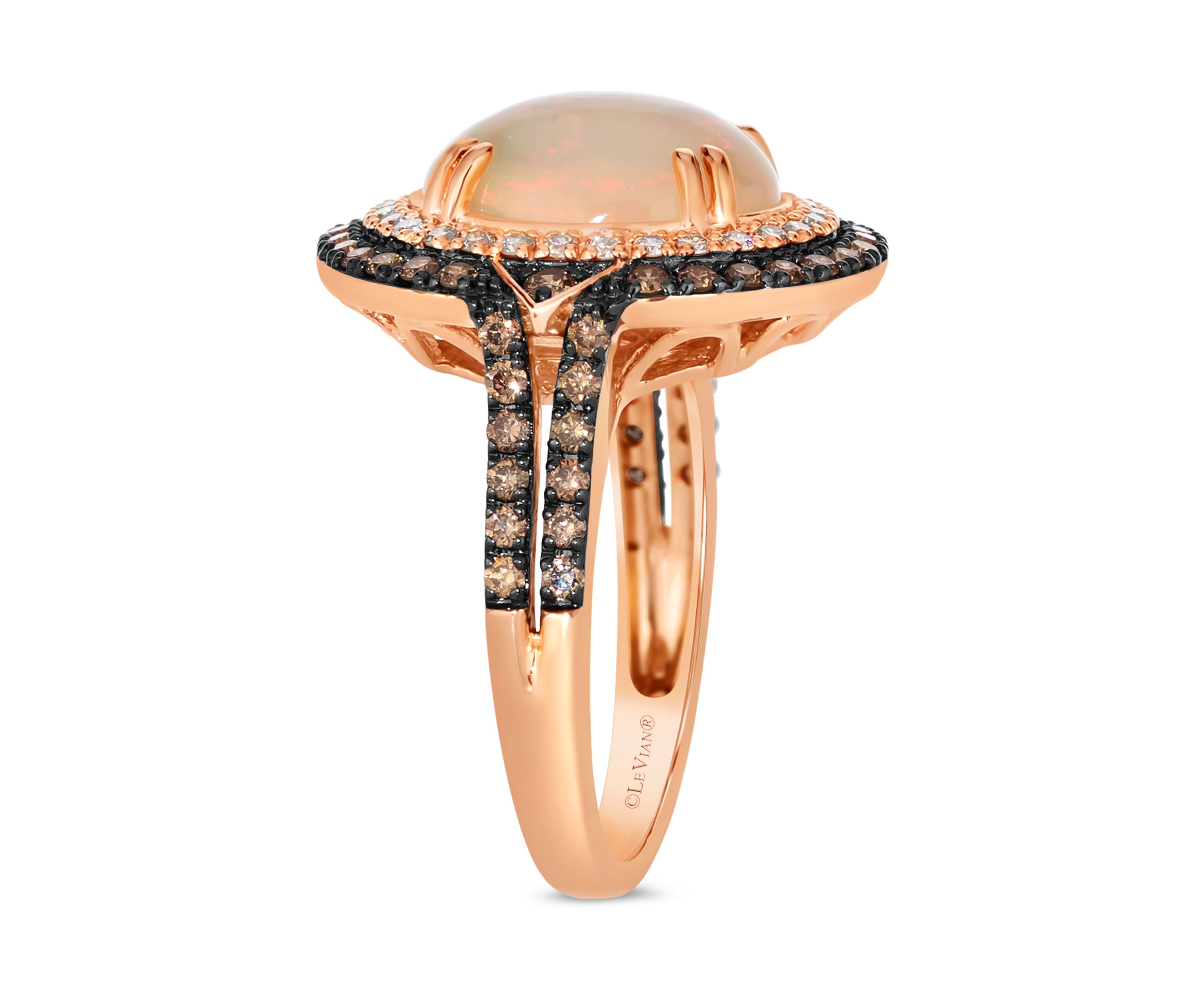  Ring featuring 2.3 ct. t.w. Neopolitan Opal™, 5/8 ct, Chocolate Diamonds®, 1/5 cts. Nude Diamonds™ set in 14K Strawberry Gold®