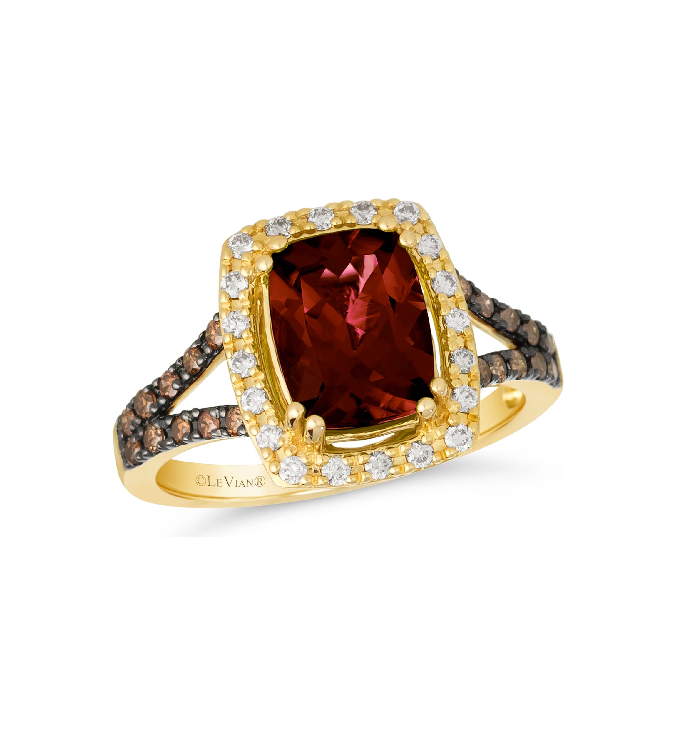 2.63 ct. t.w. Pomegranate Garnet™, 3/8 ct. t.w. Chocolate Diamonds® and Nude Diamonds™ Ring in 14K Honey Gold™