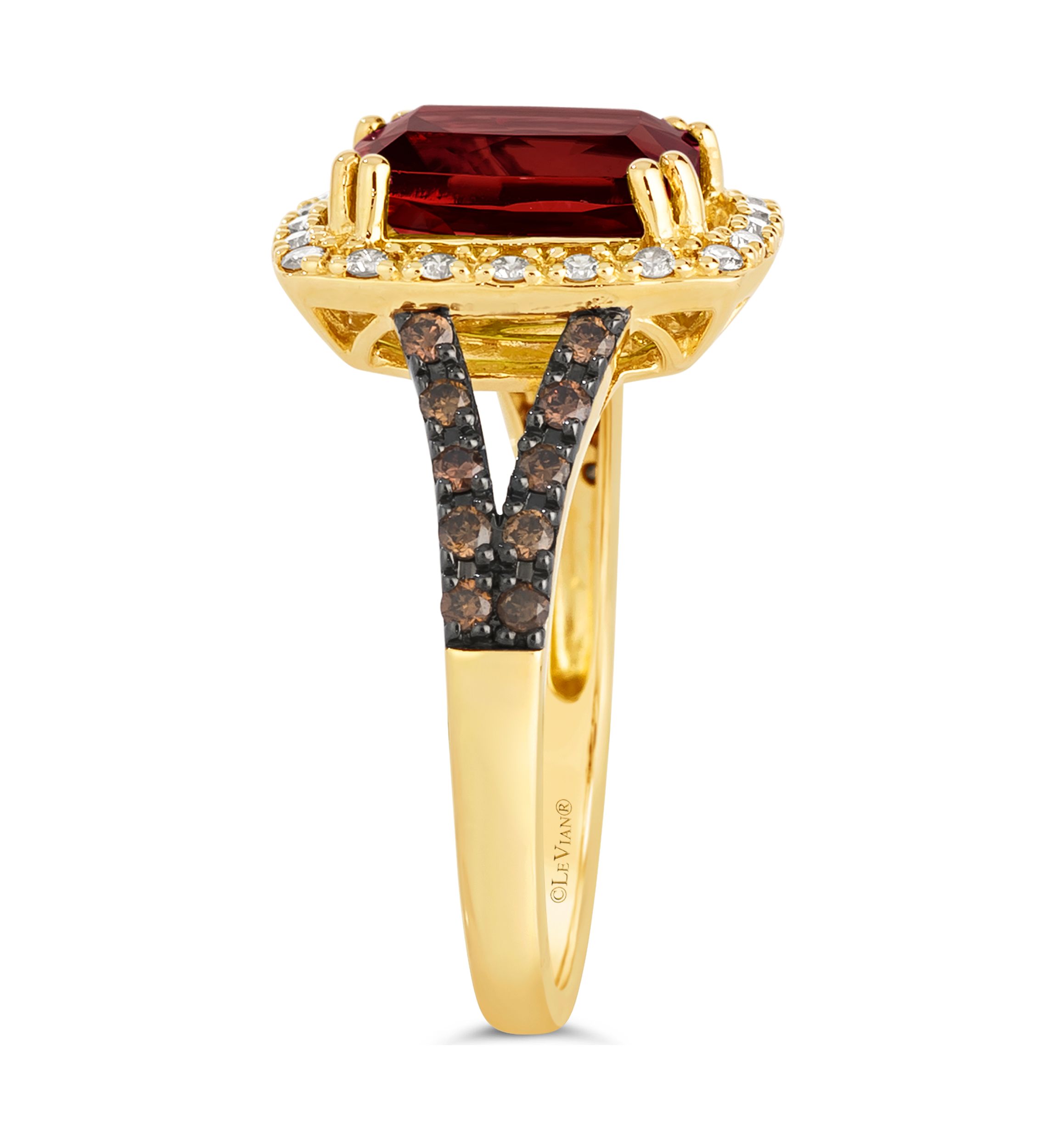 2.63 ct. t.w. Pomegranate Garnet™, 3/8 ct. t.w. Chocolate Diamonds® and Nude Diamonds™ Ring in 14K Honey Gold™