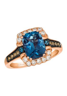 Le Vian 2.25 ct. t.w. Deep Sea Blue Topazâ¢, 1/8 ct. t.w. Chocolate Diamonds, 1/5 ct. t.w. Nude Diamondsâ¢ Ring in 14K Strawberry Gold