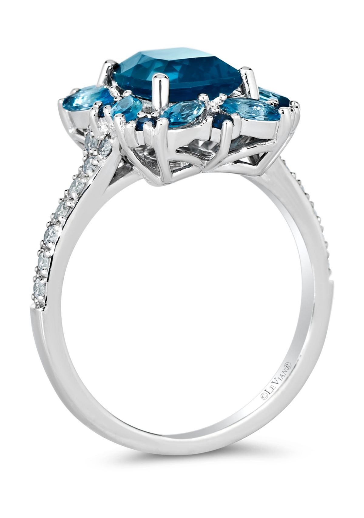  Ring featuring 2.2 ct. t.w. Deep Sea Blue Topaz™, 1/2 ct. t.w. Blue Topaz, 1/8 ct. t.w. Blueberry Sapphire™, 1/5 ct. t.w. Nude Diamonds™ set in 14K Vanilla Gold®