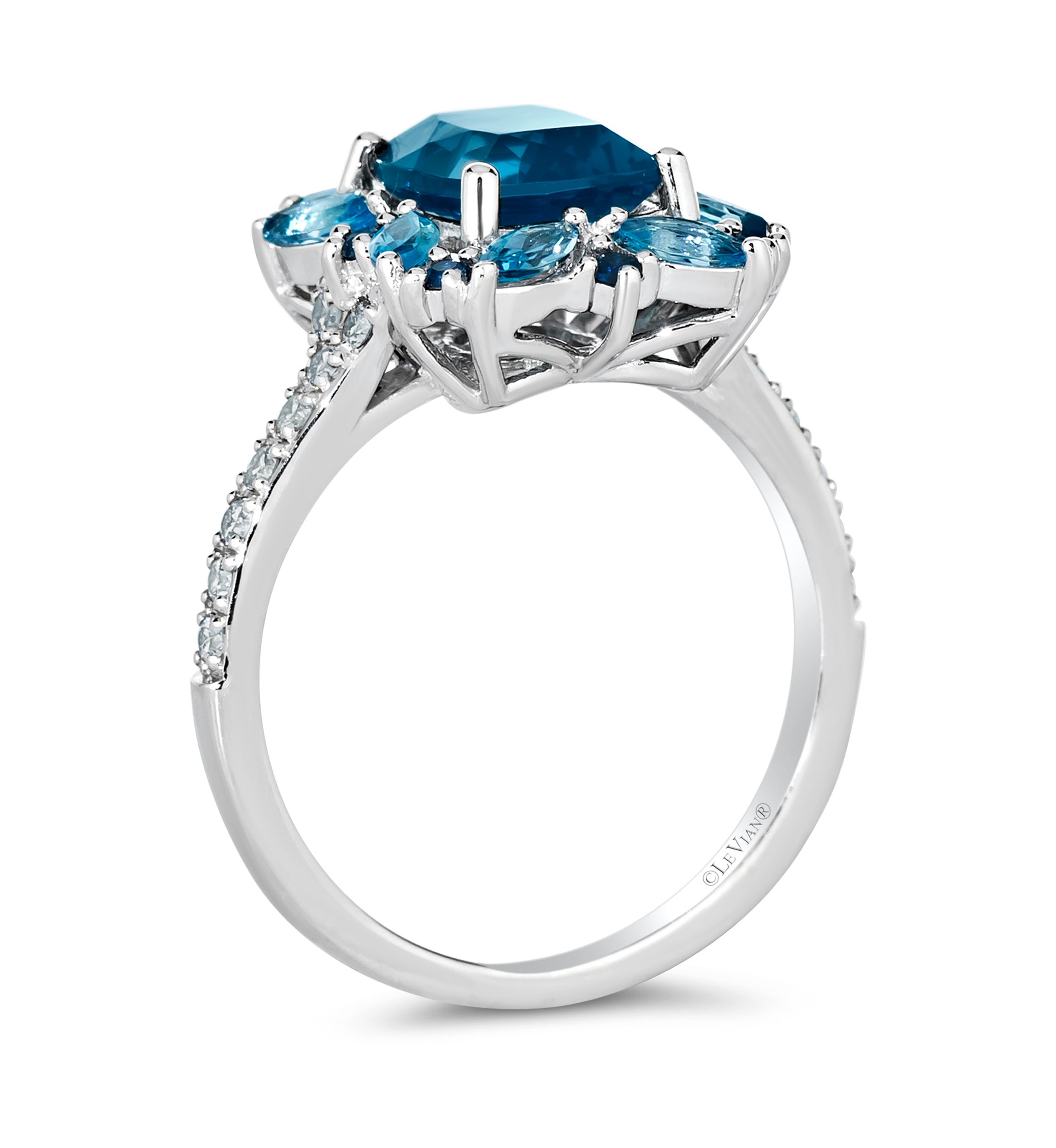  Ring featuring 2.2 ct. t.w. Deep Sea Blue Topaz™, 1/2 ct. t.w. Blue Topaz, 1/8 ct. t.w. Blueberry Sapphire™, 1/5 ct. t.w. Nude Diamonds™ set in 14K Vanilla Gold®