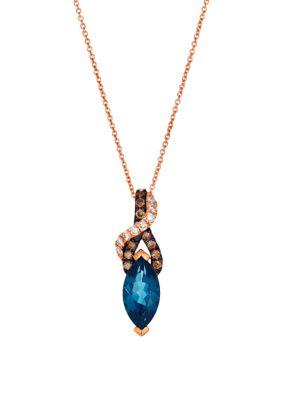 Le Vian 1.75 ct. t.w. Deep Sea Blue Topazâ¢, 1/10 ct. t.w. Nude Diamondsâ¢, 1/8 ct. t.w. Chocolate Diamonds Pendant Necklace in 14K Strawberry Gold