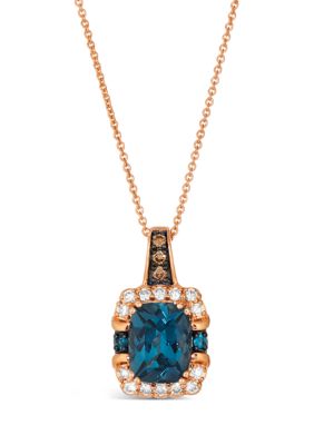 Pendant featuring 2.25 ct. t.w. Deep Sea Blue Topazâ¢, 1/20 ct. t.w. Chocolate Diamonds, 1/5 ct. t.w. Nude Diamondsâ¢ set in 14K Strawberry Gold