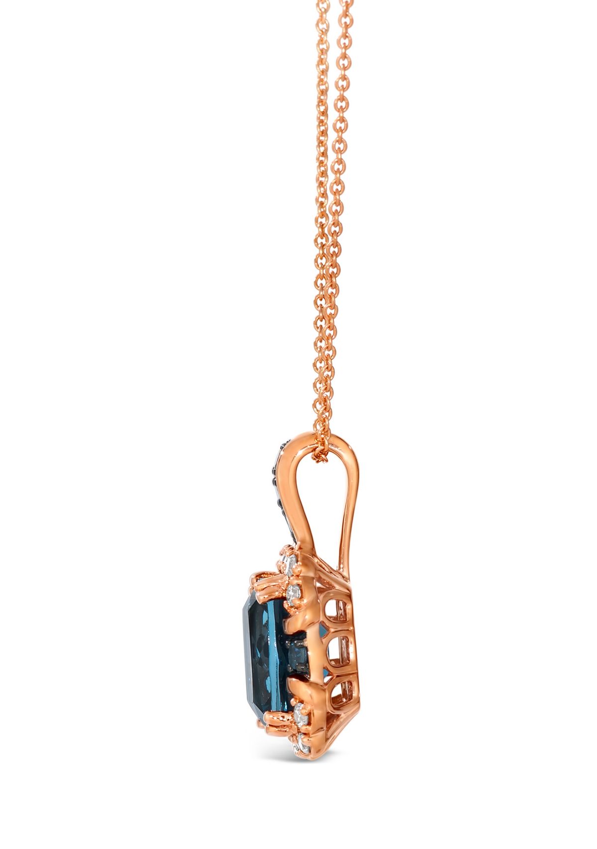 Pendant featuring 2.25 ct. t.w. Deep Sea Blue Topaz™, 1/20 ct. t.w. Chocolate Diamonds®, 1/5 ct. t.w. Nude Diamonds™ set in 14K Strawberry Gold®