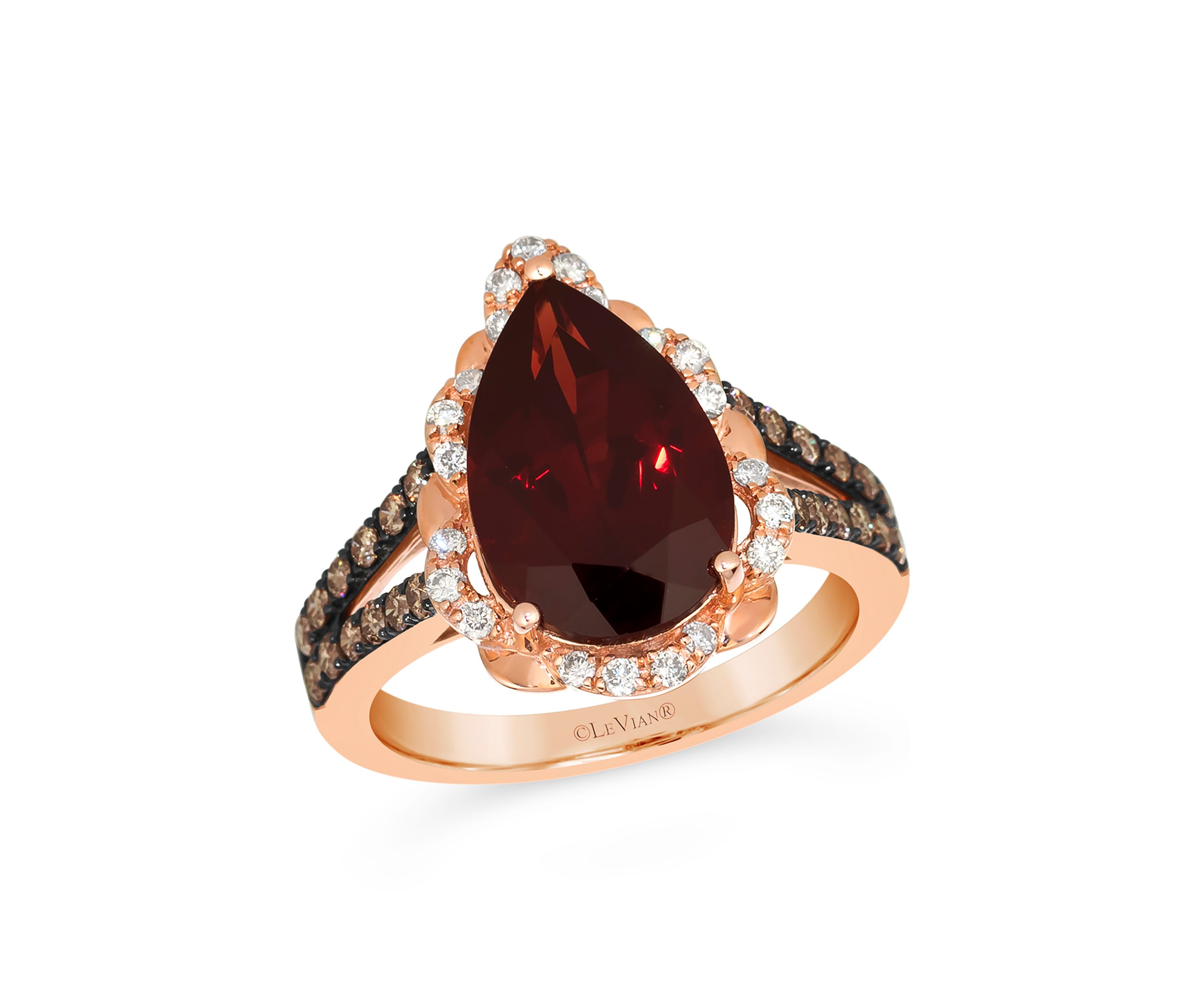 5 ct. t.w. Pomegranate Garnet™, 1/3 ct. t.w. Chocolate Diamonds®, 1/5 ct. t.w. Nude Diamonds™ Pear Ring in 14K Strawberry Gold®