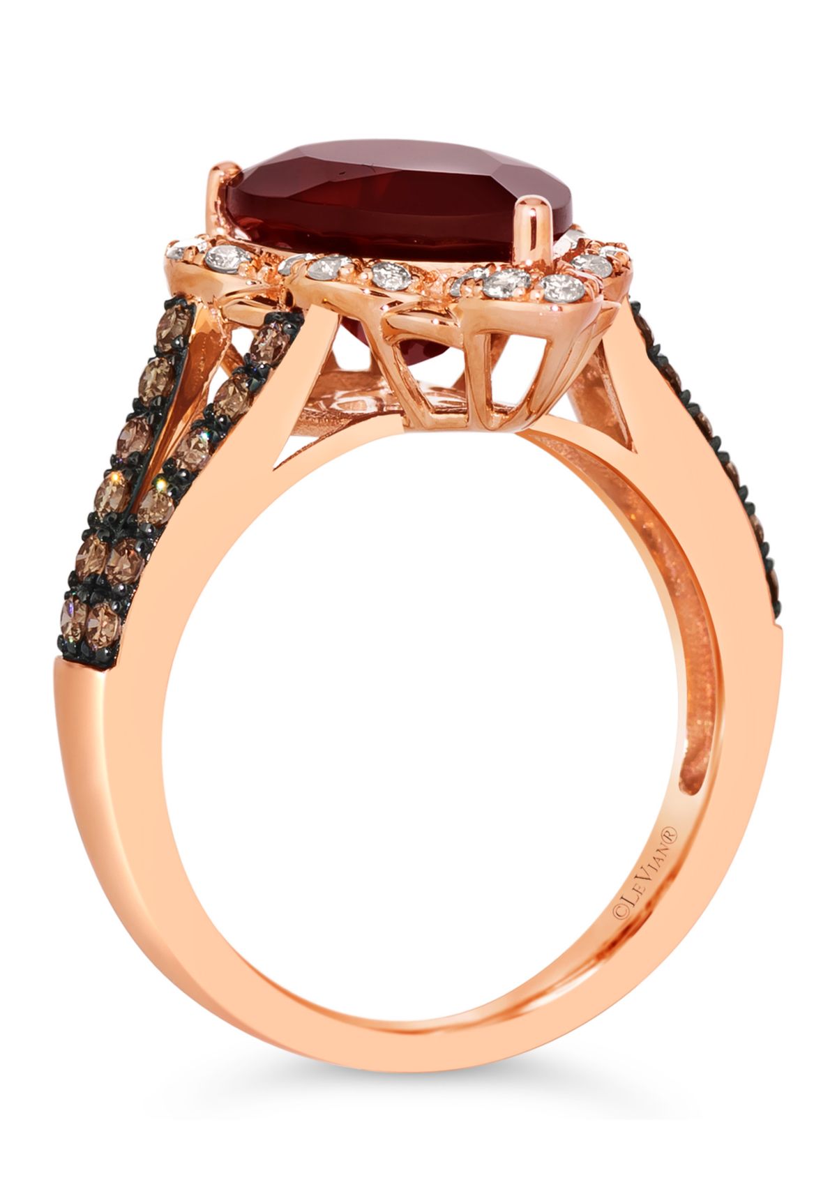 5 ct. t.w. Pomegranate Garnet™, 1/3 ct. t.w. Chocolate Diamonds®, 1/5 ct. t.w. Nude Diamonds™ Pear Ring in 14K Strawberry Gold®