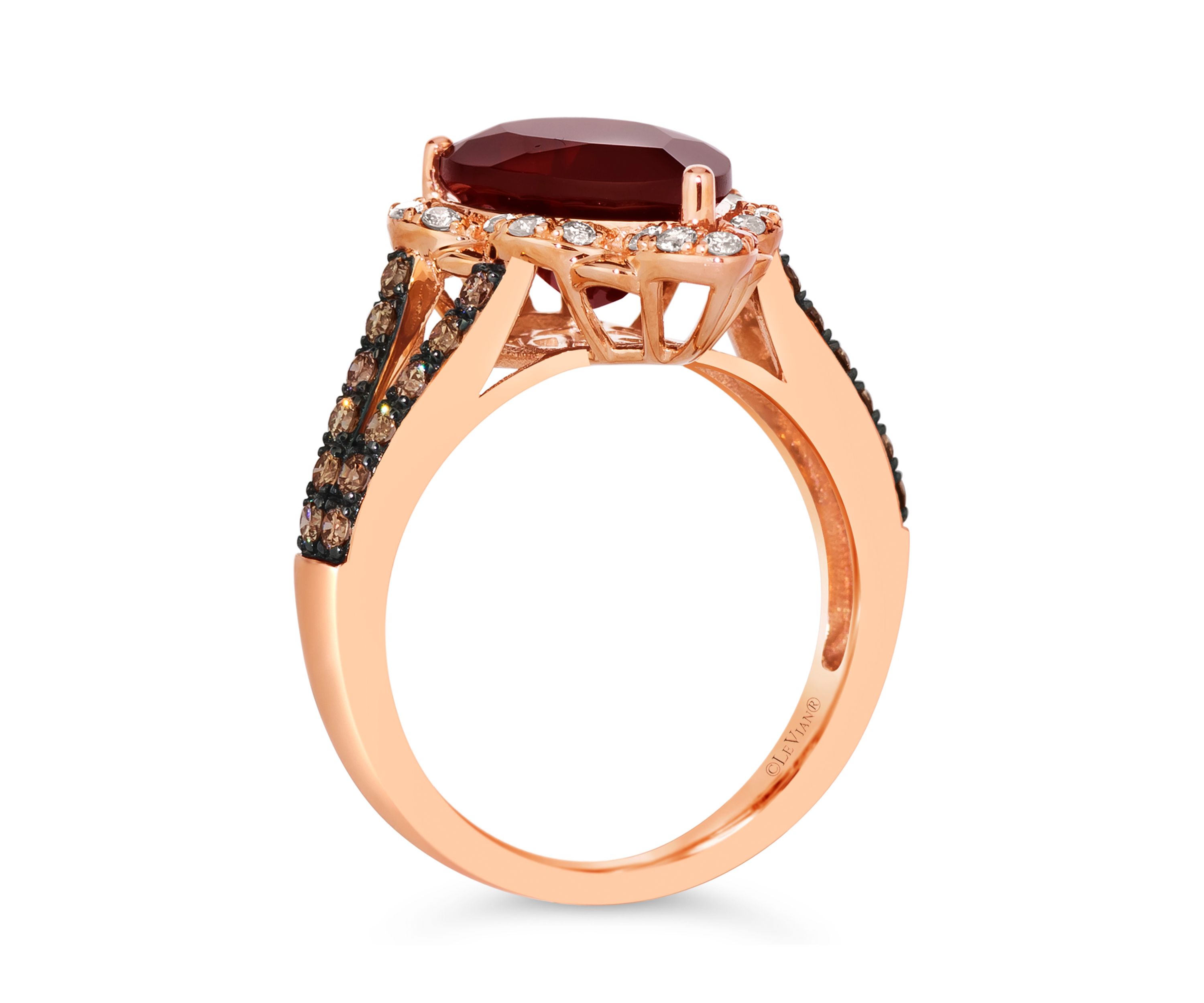 5 ct. t.w. Pomegranate Garnet™, 1/3 ct. t.w. Chocolate Diamonds®, 1/5 ct. t.w. Nude Diamonds™ Pear Ring in 14K Strawberry Gold®