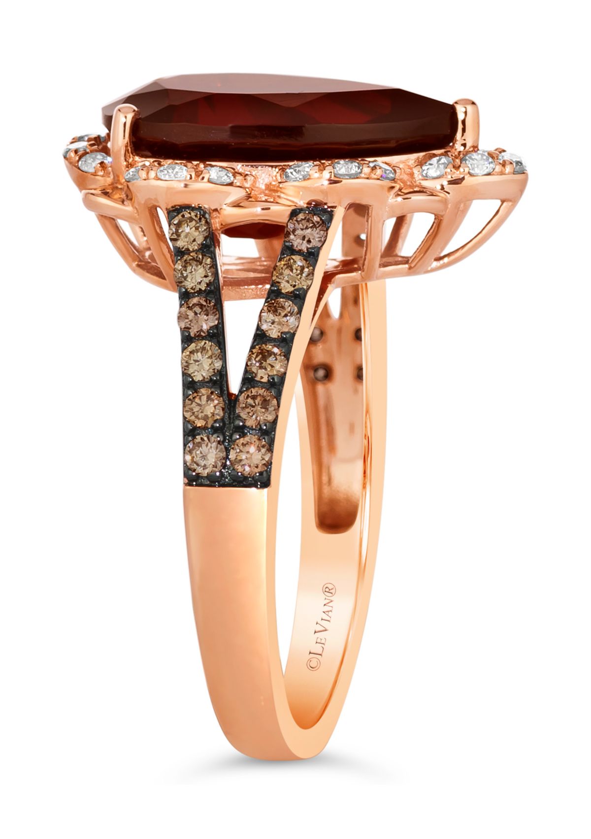 5 ct. t.w. Pomegranate Garnet™, 1/3 ct. t.w. Chocolate Diamonds®, 1/5 ct. t.w. Nude Diamonds™ Pear Ring in 14K Strawberry Gold®