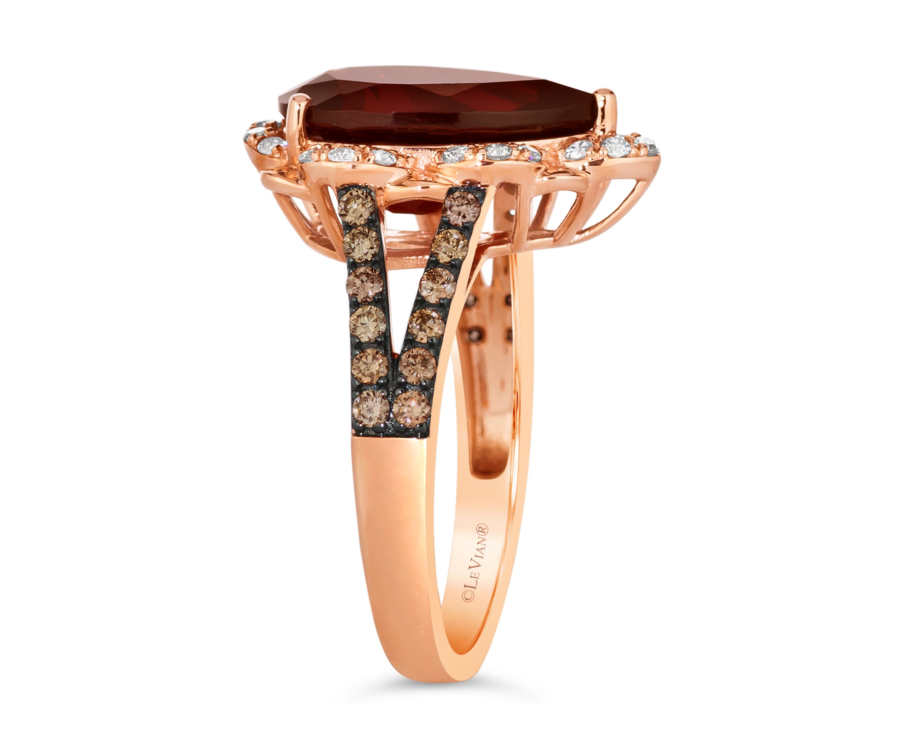 5 ct. t.w. Pomegranate Garnet™, 1/3 ct. t.w. Chocolate Diamonds®, 1/5 ct. t.w. Nude Diamonds™ Pear Ring in 14K Strawberry Gold®