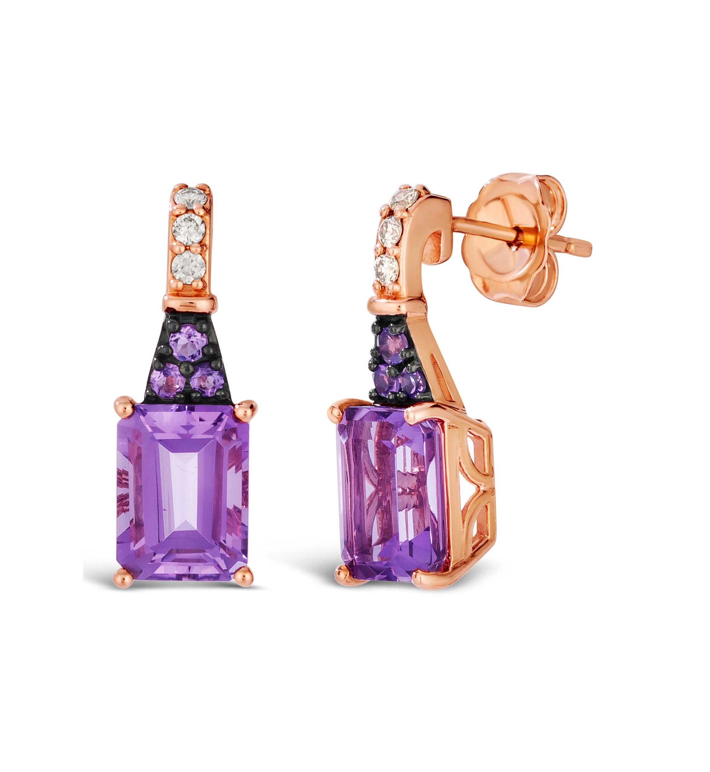 2.5 ct. t.w. Grape Amethyst™, 1/10 ct. t.w. Nude Diamonds™ Earrings in 14K Strawberry Gold®