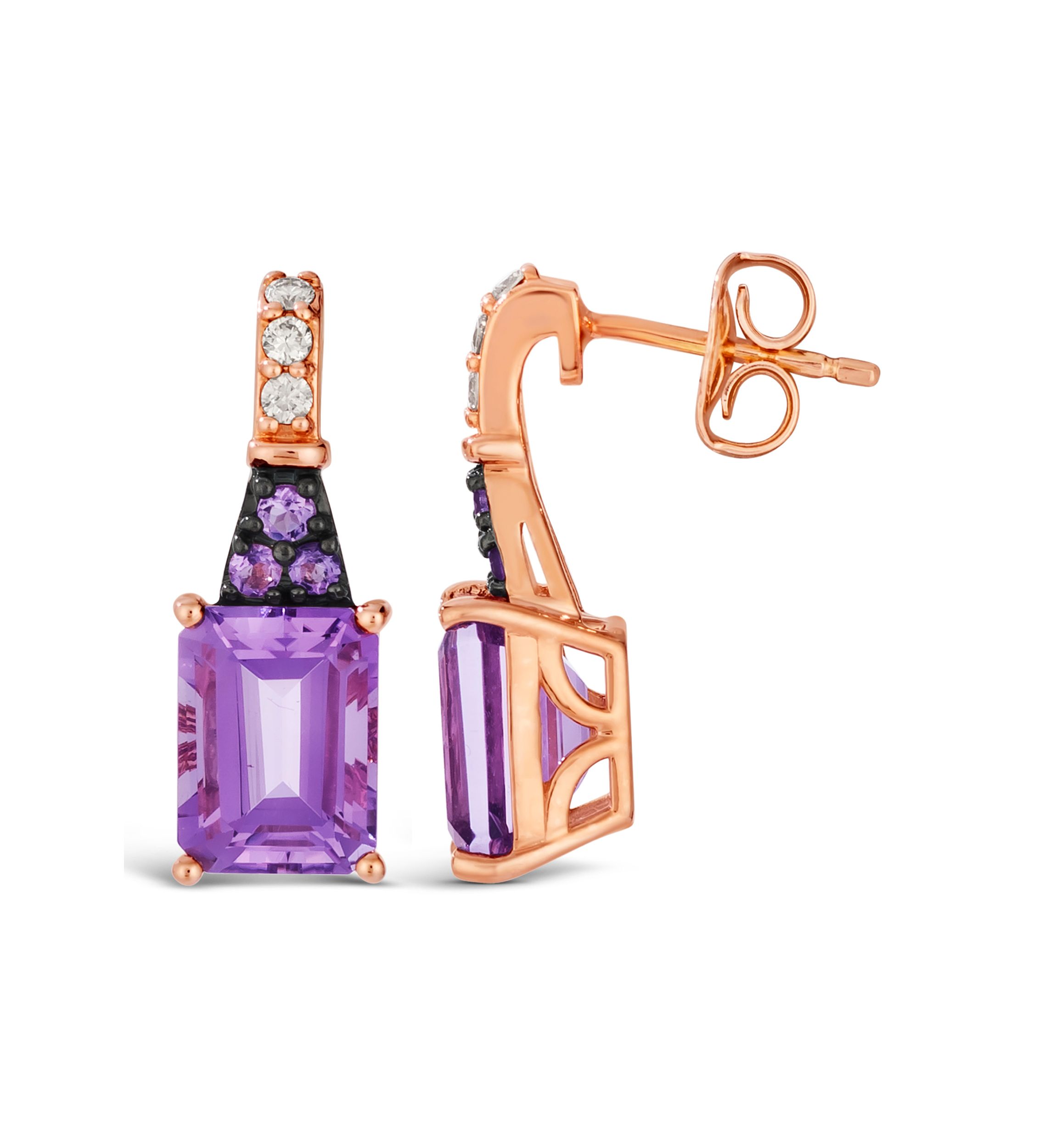 2.5 ct. t.w. Grape Amethyst™, 1/10 ct. t.w. Nude Diamonds™ Earrings in 14K Strawberry Gold®