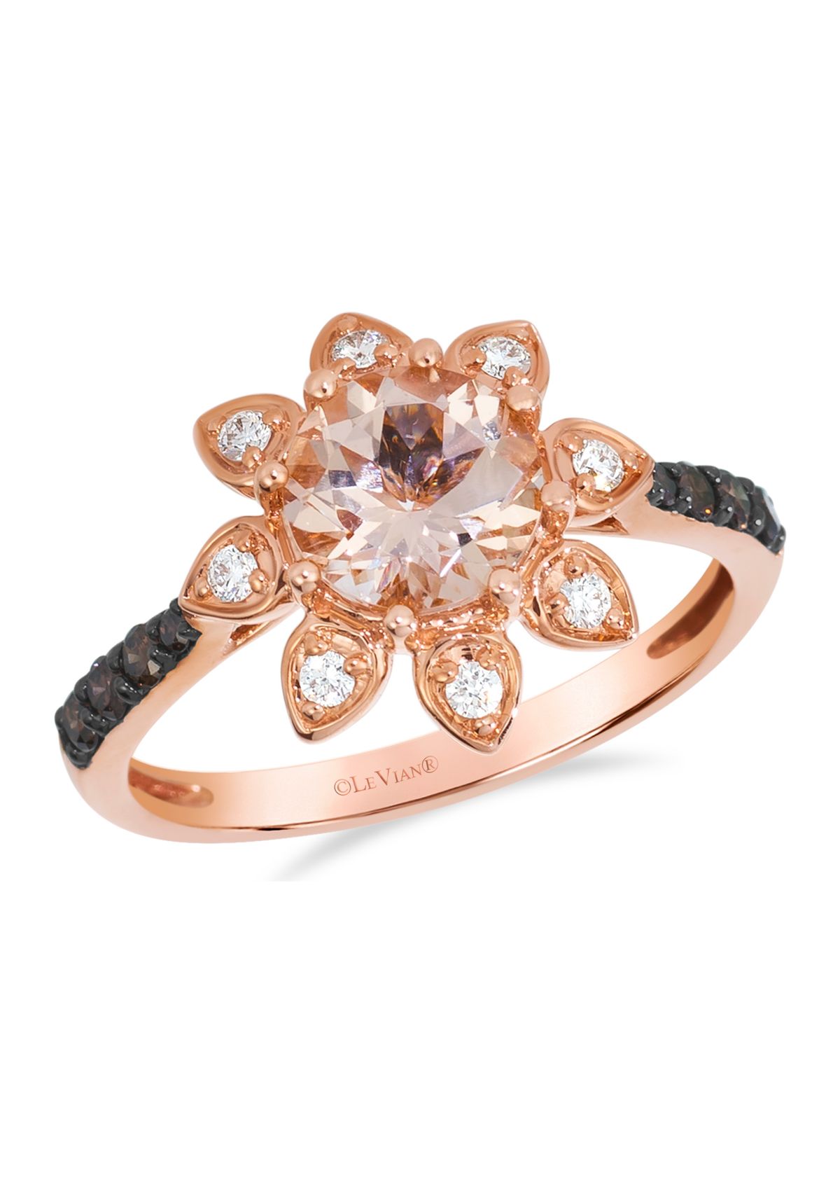 7/8 ct. t.w. Peach Morganite™, 1/6 ct. t.w. Chocolate Diamonds®, 1/8 ct. t.w. Vanilla Diamonds® Ring in 14K Strawberry Gold®